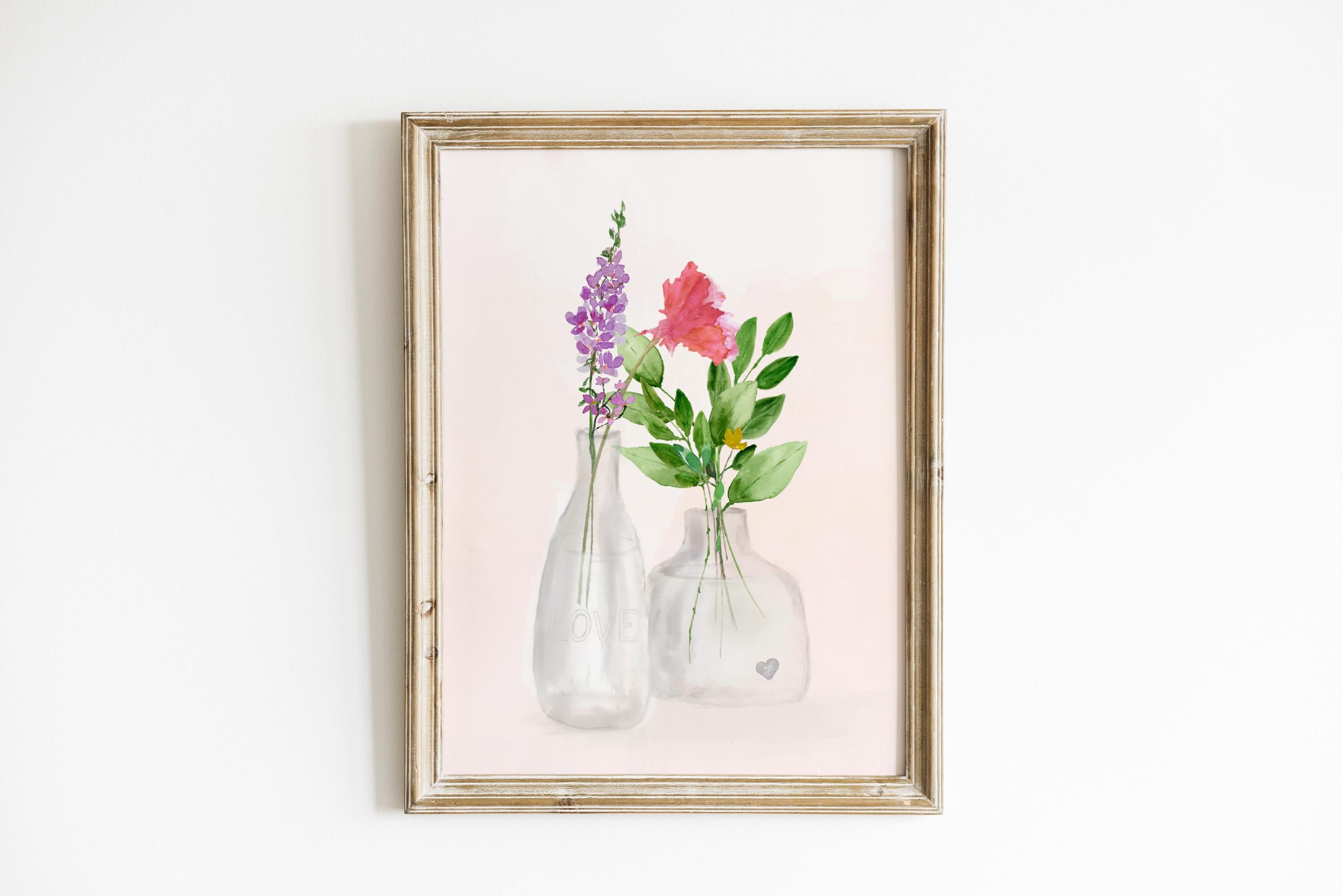 Pink Carnation Watercolor Art Print: Floral Vase Painting