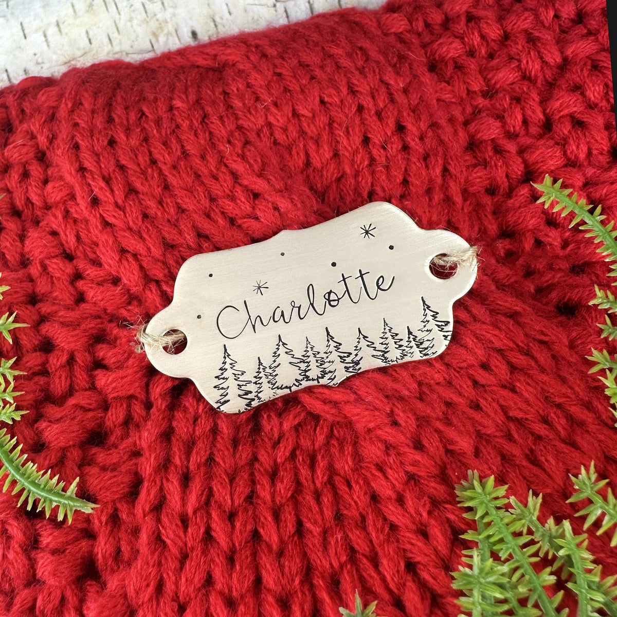 Personalized Stocking Tag: Custom Hand Stamped Brass or Copper Name Tag or Gift Tag