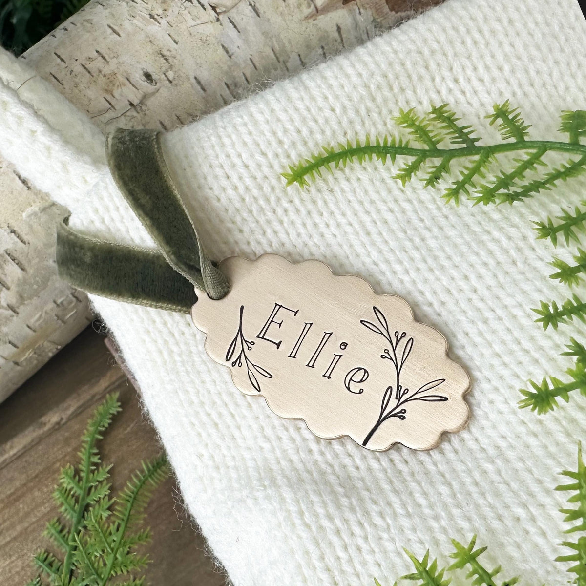 Personalized Brass Stocking Tag: Hand Stamped Copper Name Plaque