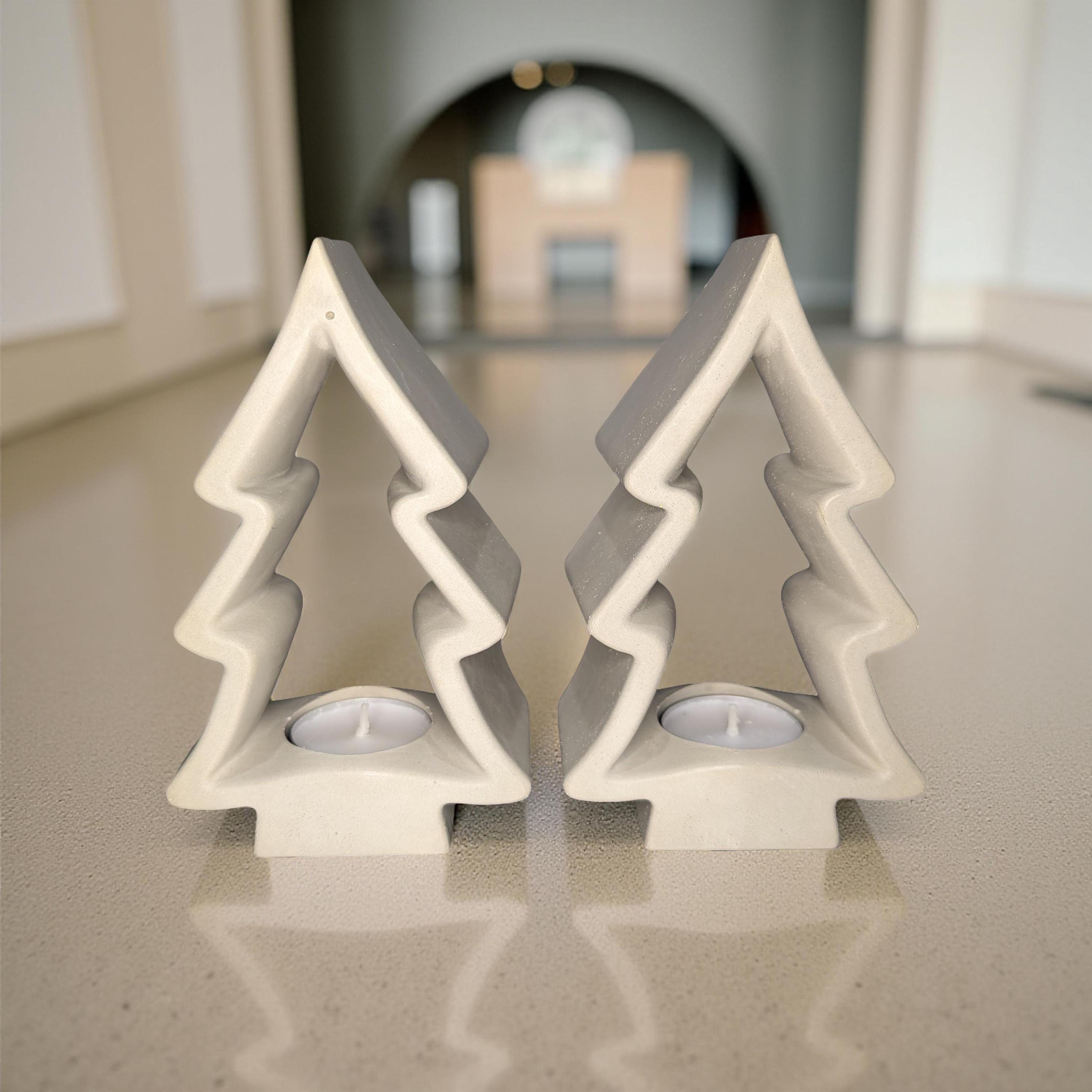 Concrete Christmas Tree Tea Light Holder: Modern Holiday Decor