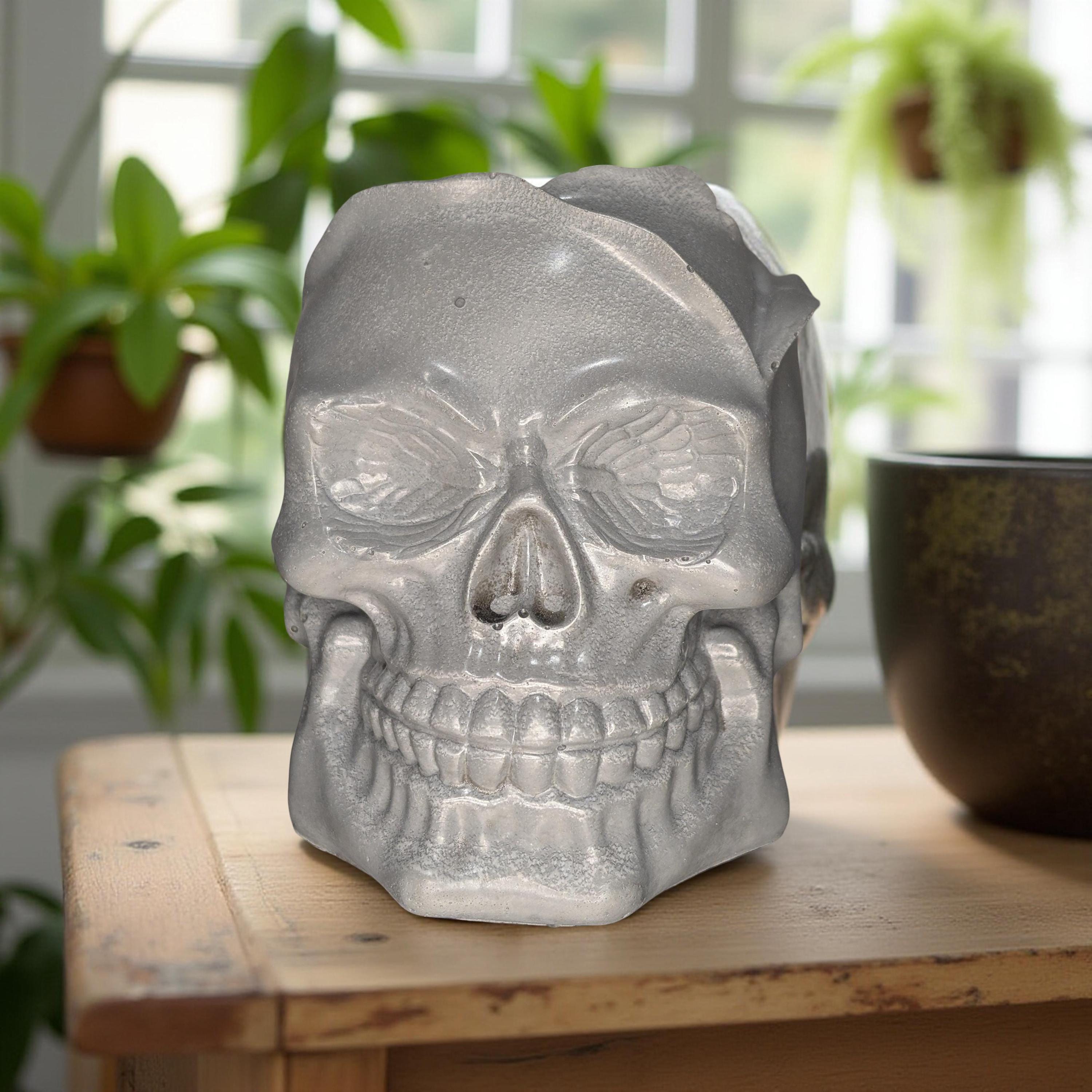 Concrete Skull Jar: Gothic Home Decor, Halloween Decoration