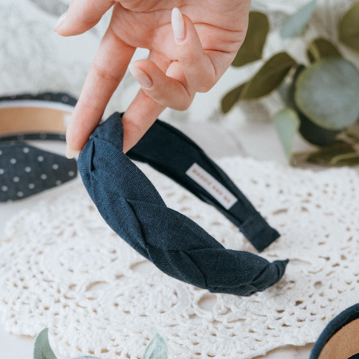 Braided Navy Linen Headband | Comfortable Alice Band, USA Made