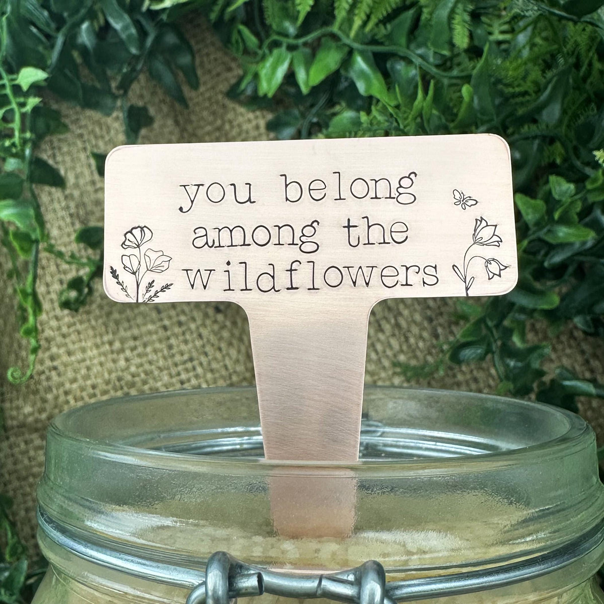 Hand Stamped Copper Garden Marker: Wildflower Plant Stake