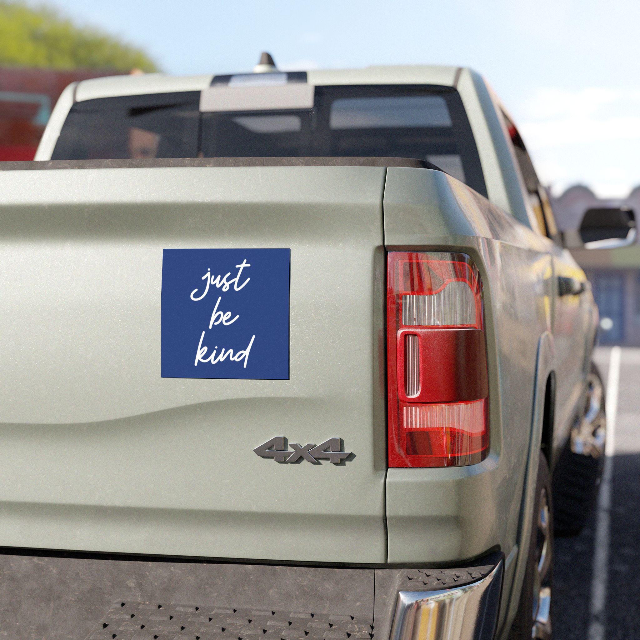 Just Be Kind Car Magnet – Blue Square Handwritten Bumper Magnet – Positive Kindness Quote Car Accessory