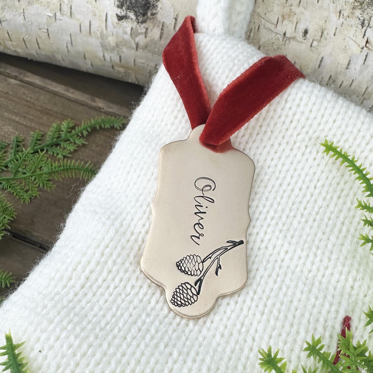 Personalized Stocking Tag: Custom Hand Stamped Brass or Copper Name Tag