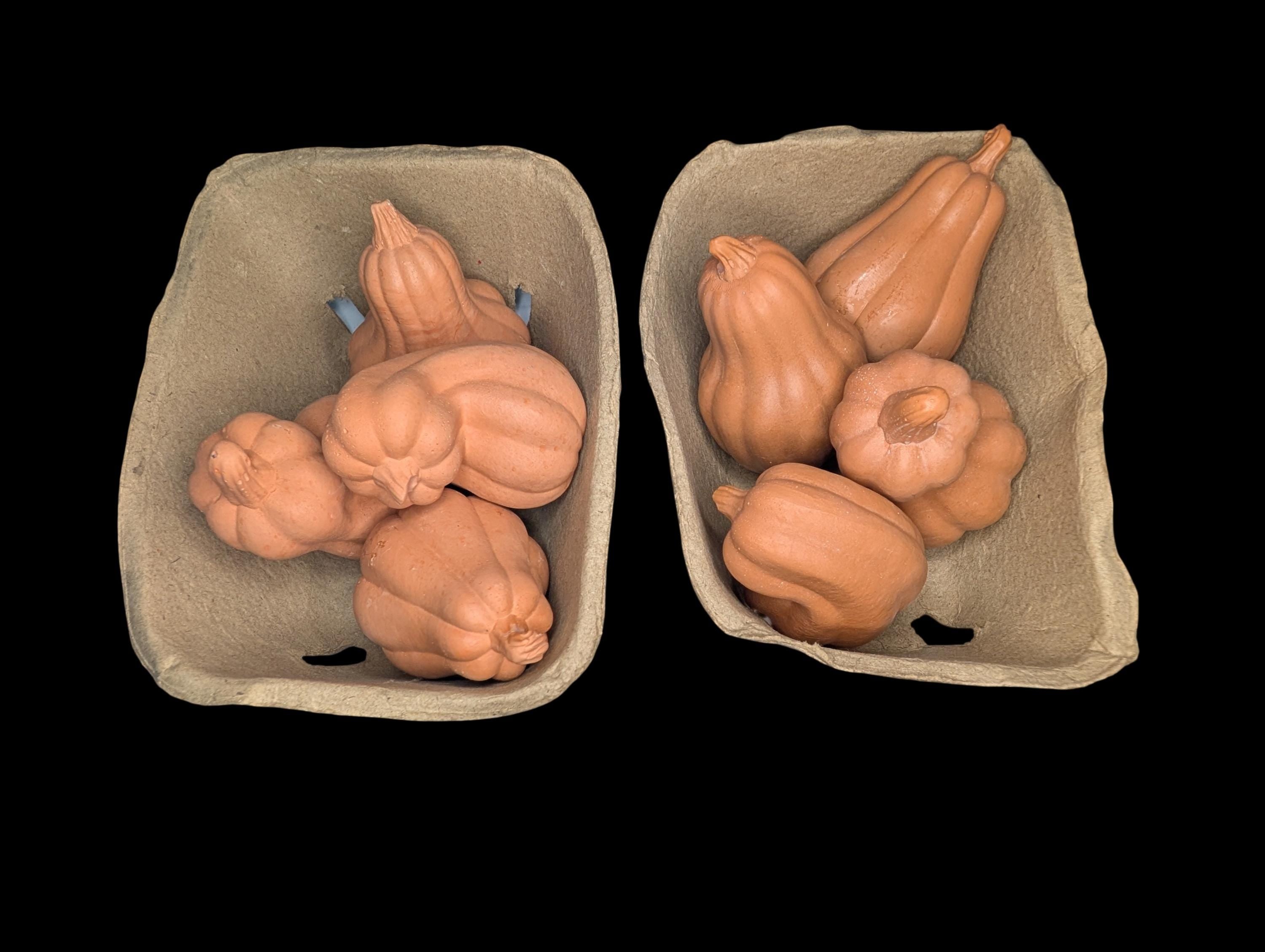 Concrete Fall Gourds β Handmade Decorative Gourds in Orange, Natural Concrete & Blue | Rustic Autumn Decor | Individual or Bundle Options
