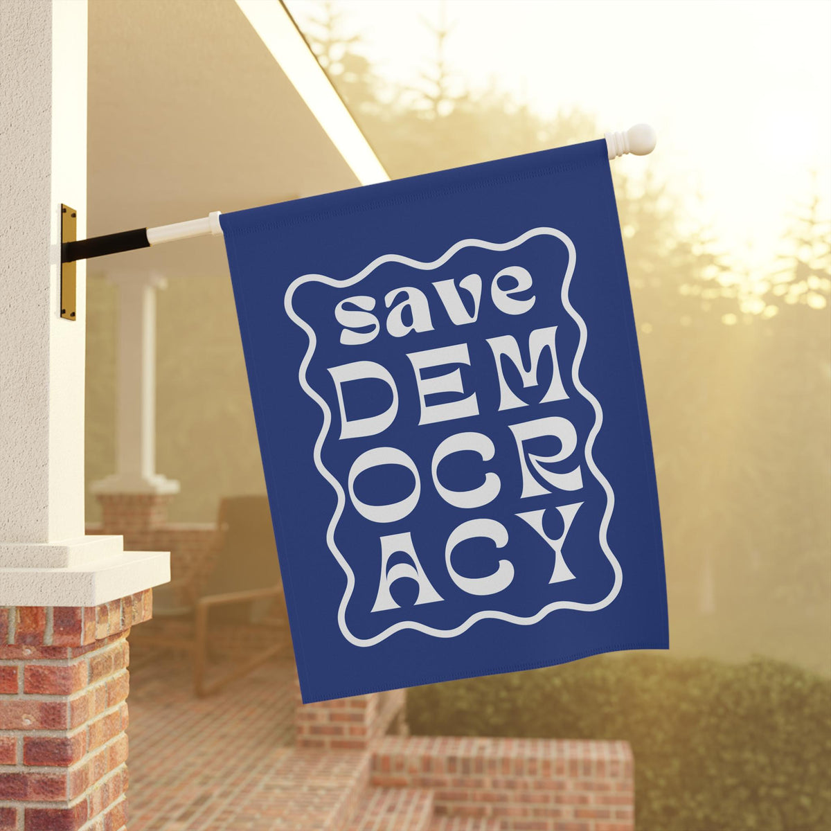 Save Democracy Garden Flag, Anti-Authoritarian Sign, Blue Activist House Banner