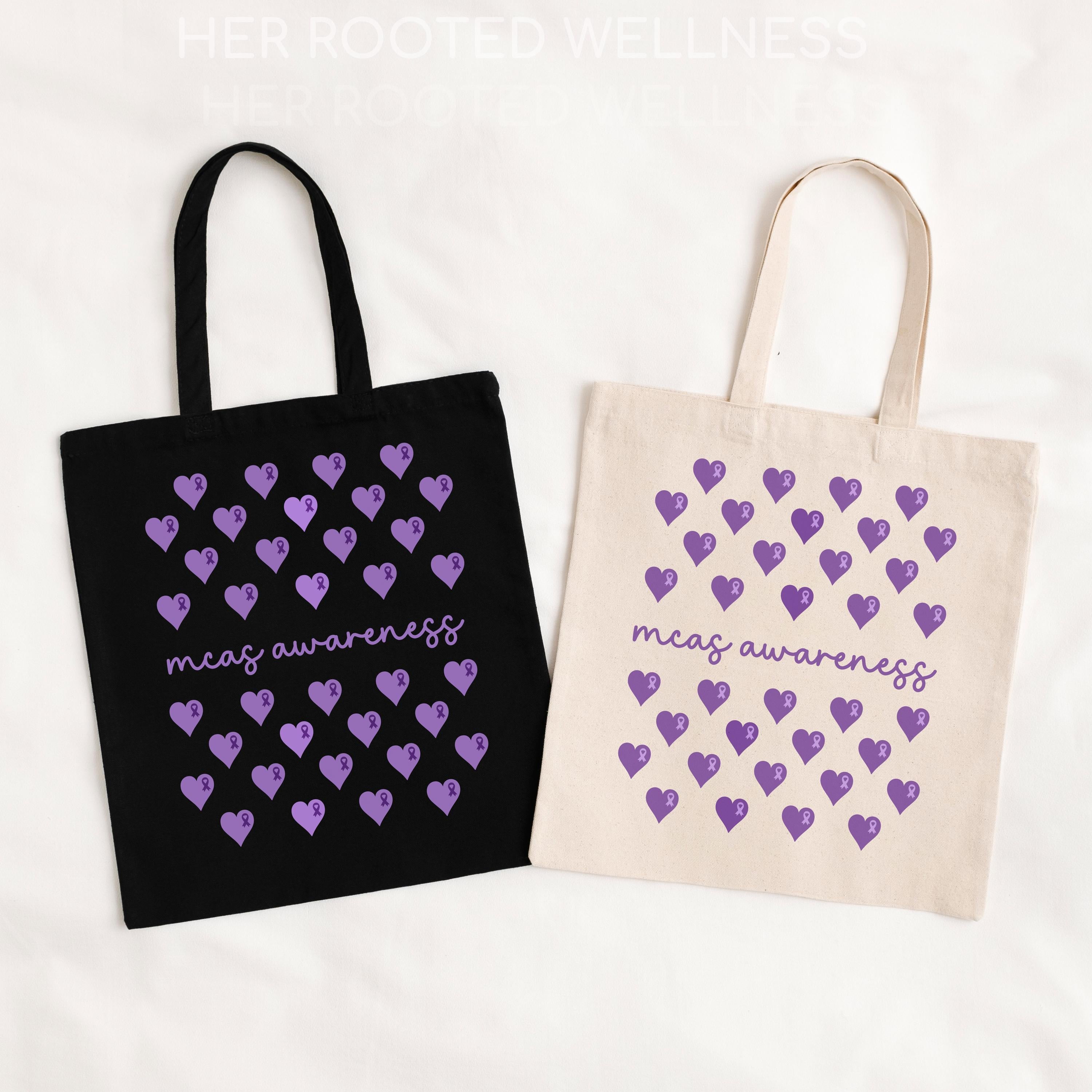 MCAS Awareness Tote Bag | Mast Cell Activation Syndrome Support Gift | Purple Ribbon Canvas Bag | MCA Syndrome Reusable Cotton Grocery Bag