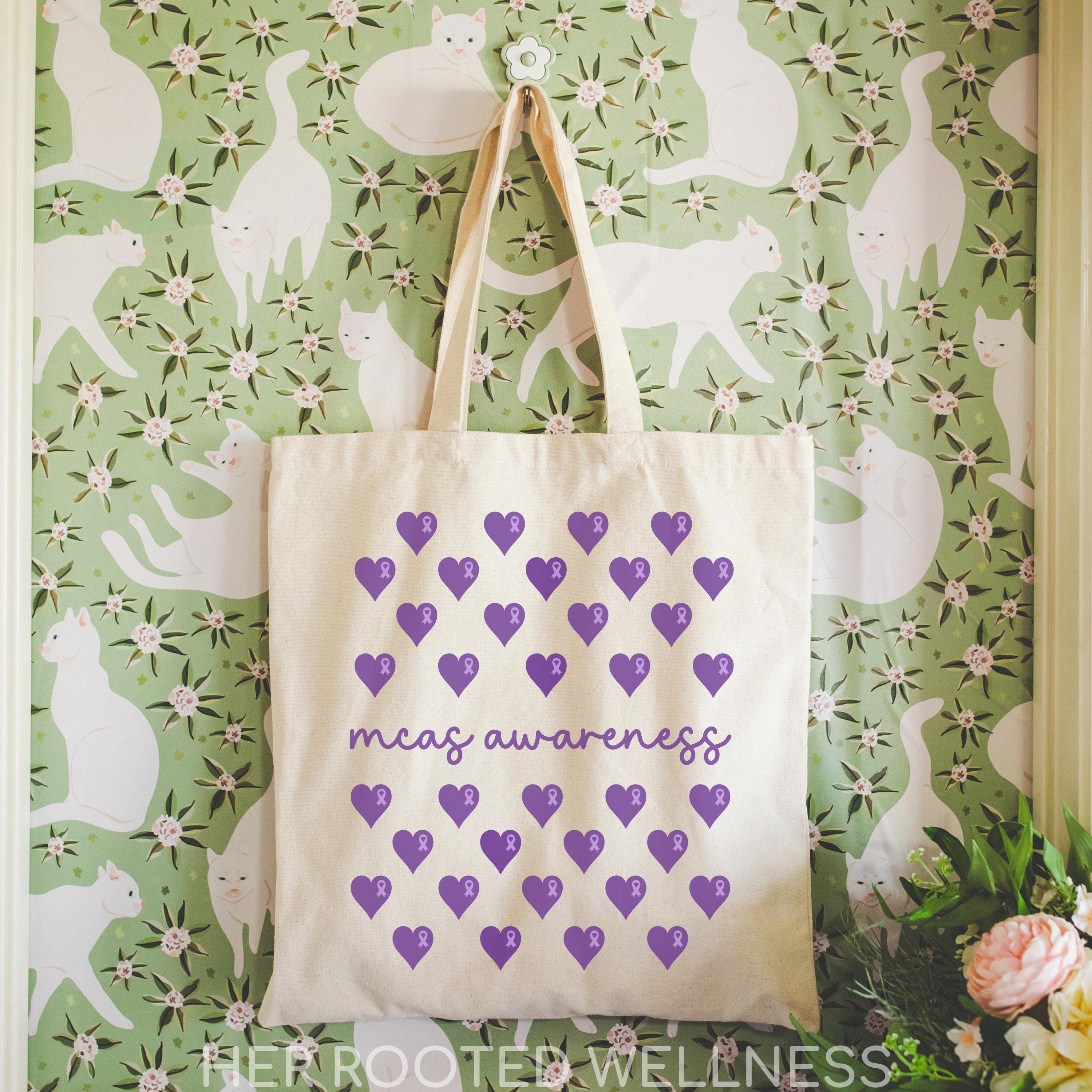MCAS Awareness Tote Bag | Mast Cell Activation Syndrome Support Gift | Purple Ribbon Canvas Bag | MCA Syndrome Reusable Cotton Grocery Bag