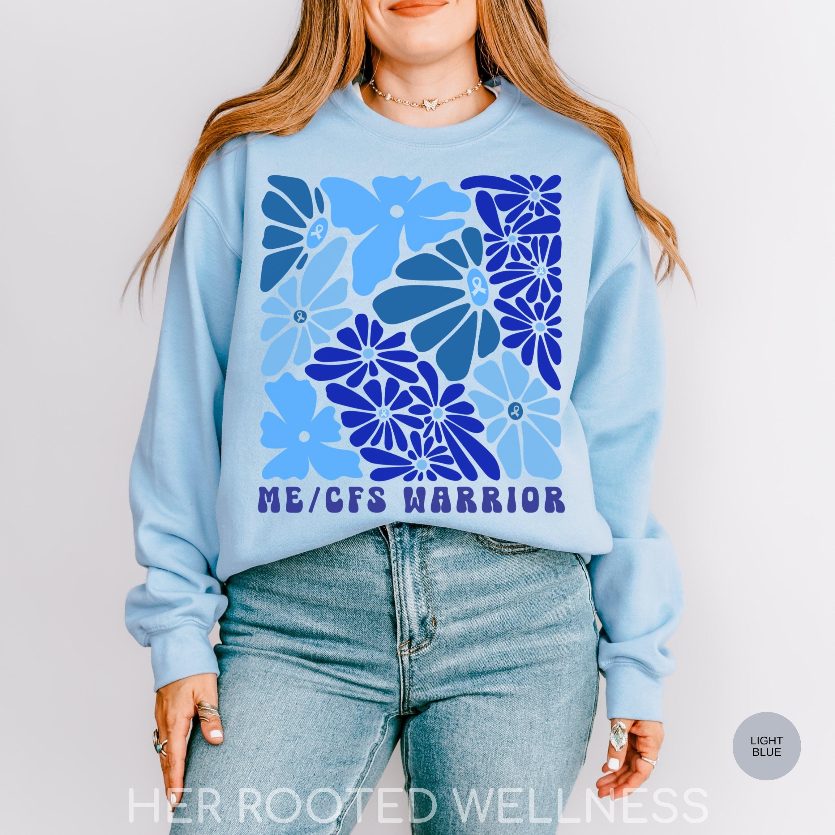 ME CFS Awareness Sweatshirt | Myalgic Encephalomyelitis Sweater, Chronic Fatigue Syndrome Warrior Gift, MECFS Explained Blue Ribbon Crewneck
