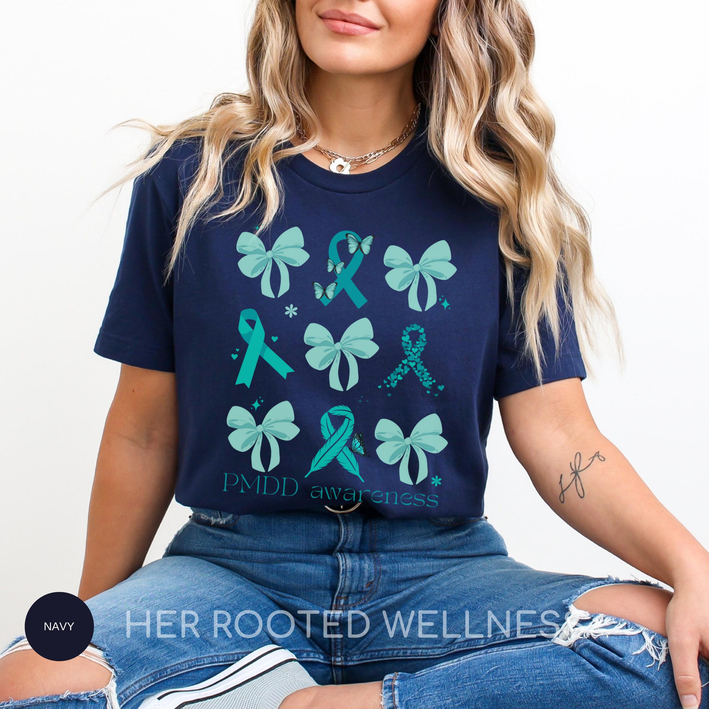 Coquette Bows and Ribbons PMDD Awareness Shirt | Teal Premenstrual Dysphoric Disorder Awareness Tee | Support Gift for Women with PMDD