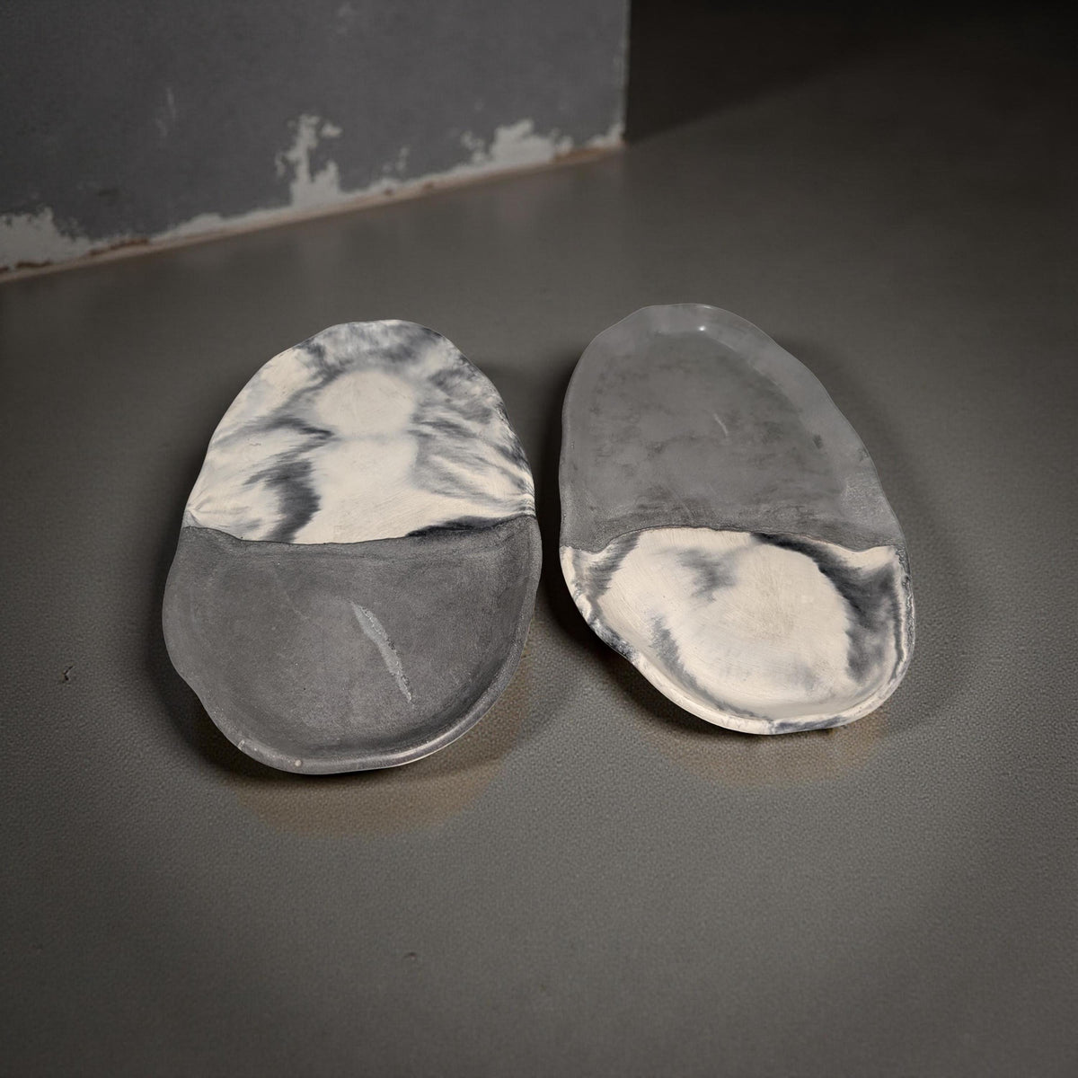 Irregular Oval Concrete Tray | Modern Decorative Dish | Half & Half, Marble, or Gray Finish