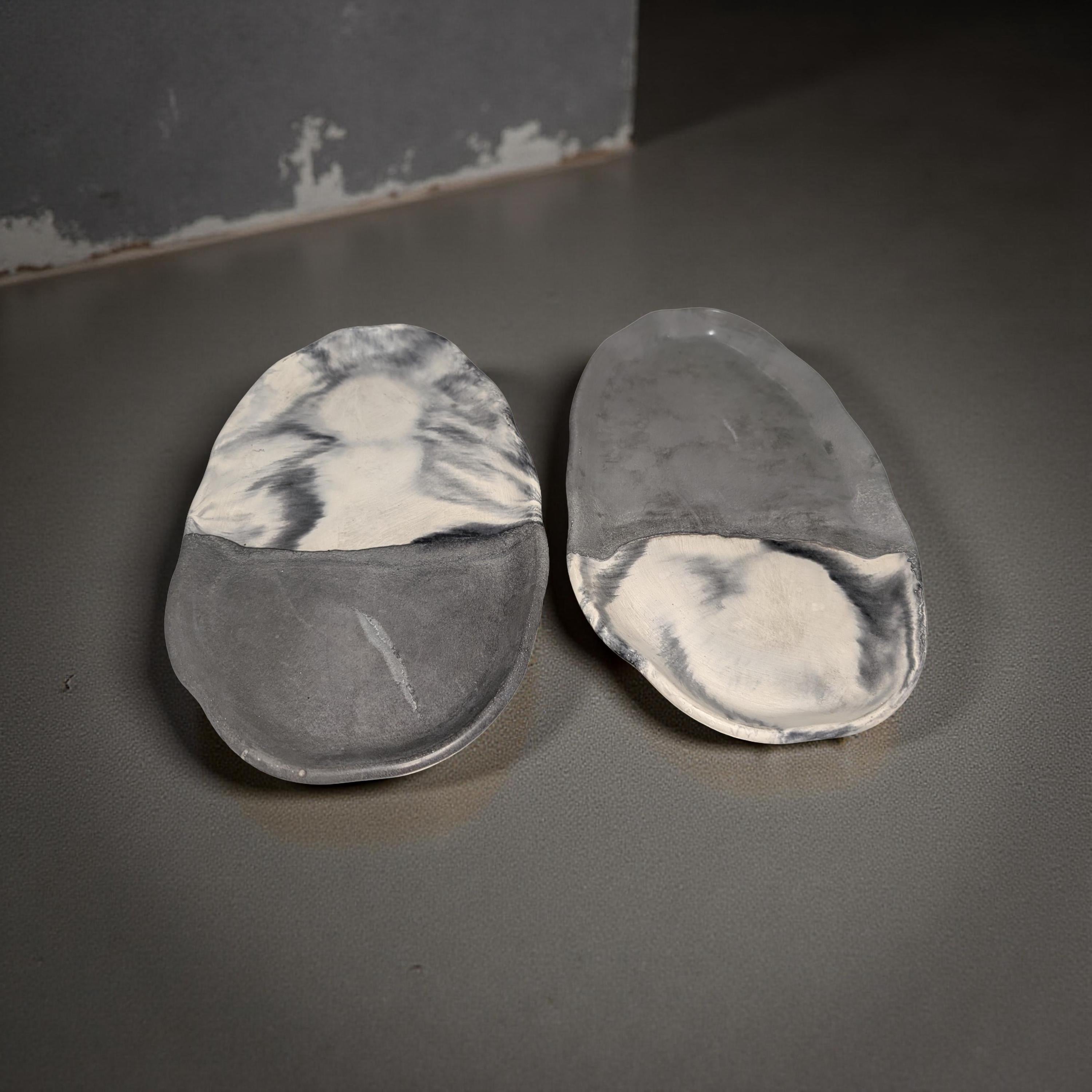 Irregular Oval Concrete Tray | Modern Decorative Dish | Half & Half, Marble, or Gray Finish