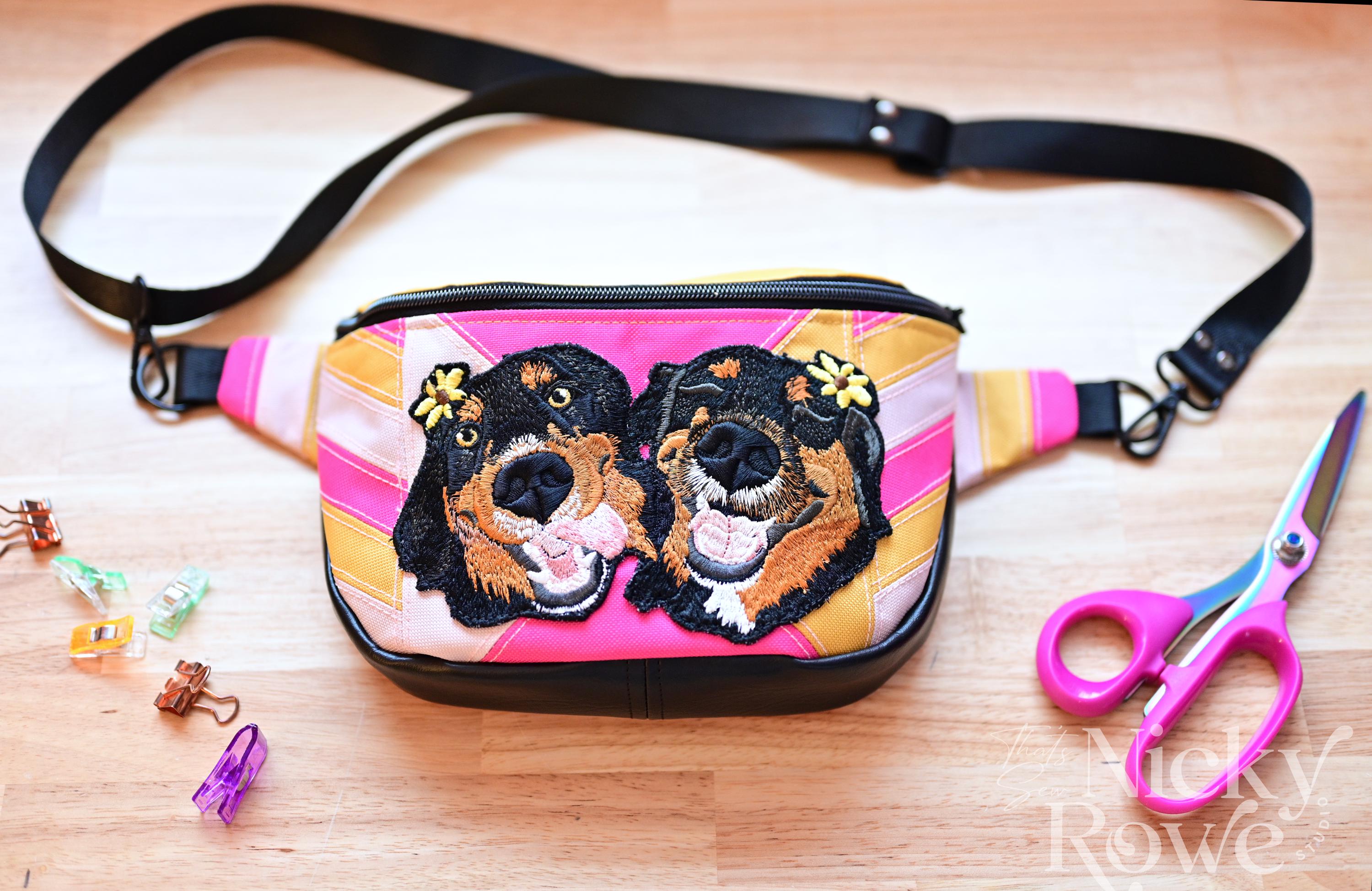 Custom Pet Portrait Crossbody Bag – Embroidered Patchwork Canvas, Retro Colors - HANDMADE, NO AI