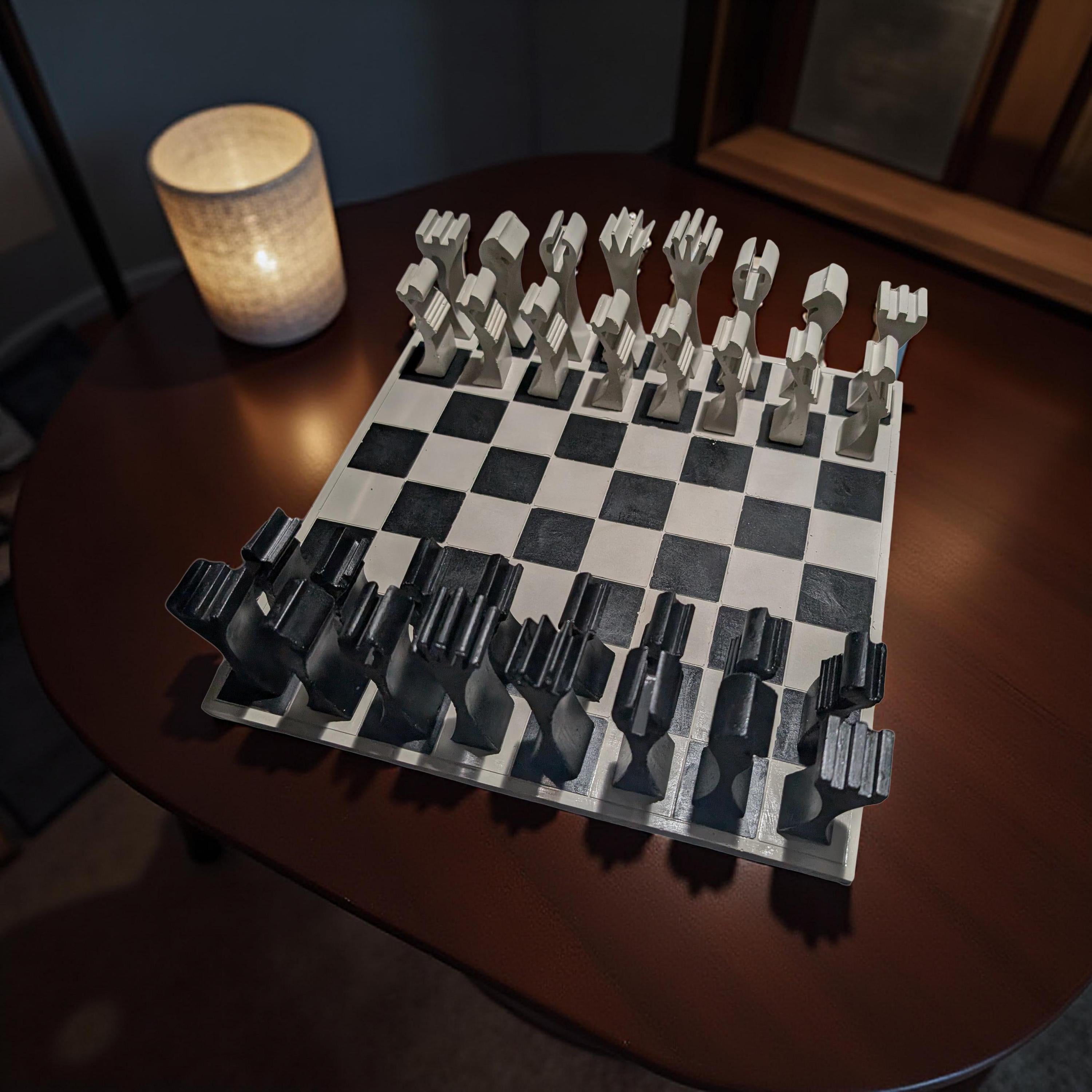 Hand-Painted Concrete Chess Set – Modern Minimalist Design