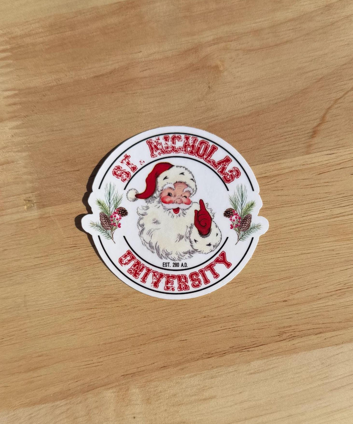 St. Nicholas University Sticker | Vintage Santa Retro Christmas Decal | Gift for Teachers & Book Lovers