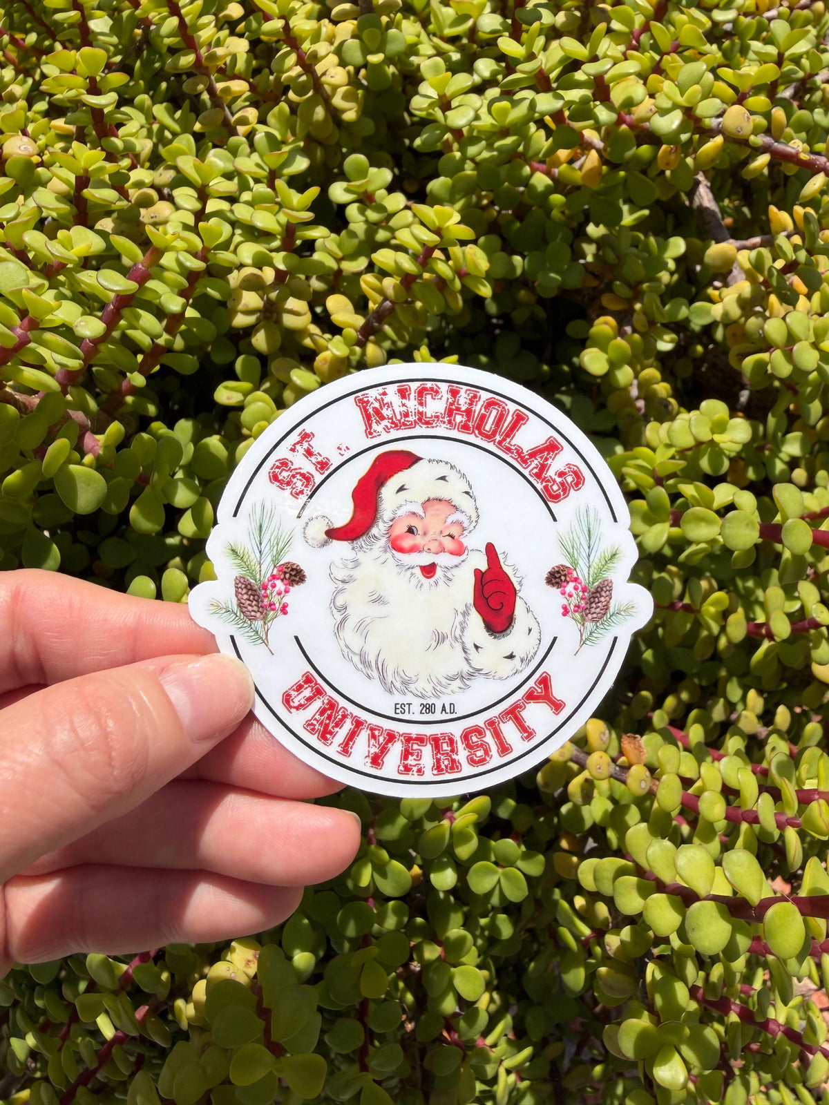 St. Nicholas University Sticker | Vintage Santa Retro Christmas Decal | Gift for Teachers & Book Lovers