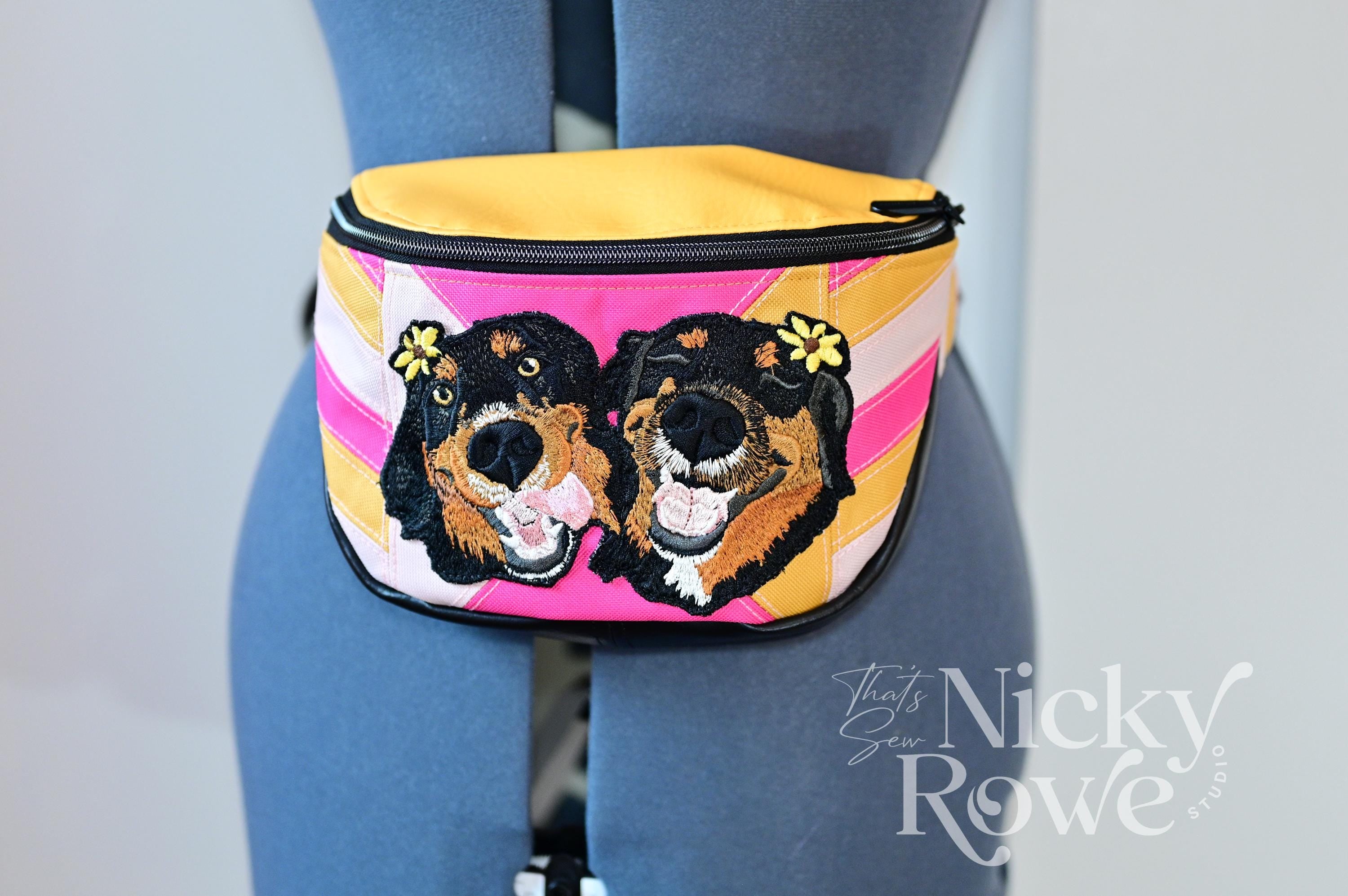 Custom Pet Portrait Crossbody Bag – Embroidered Patchwork Canvas, Retro Colors - HANDMADE, NO AI