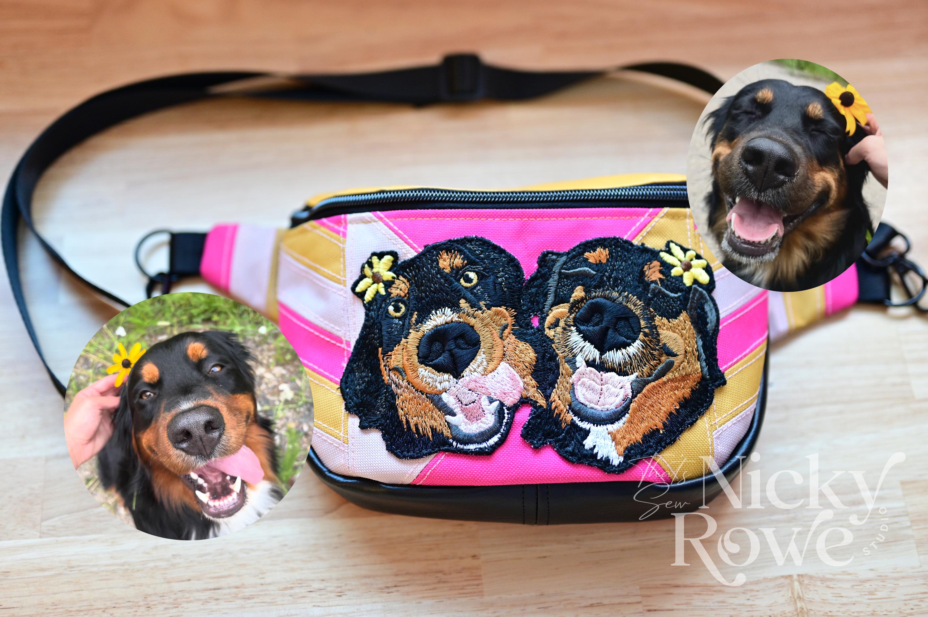 Custom Pet Portrait Crossbody Bag – Embroidered Patchwork Canvas, Retro Colors - HANDMADE, NO AI