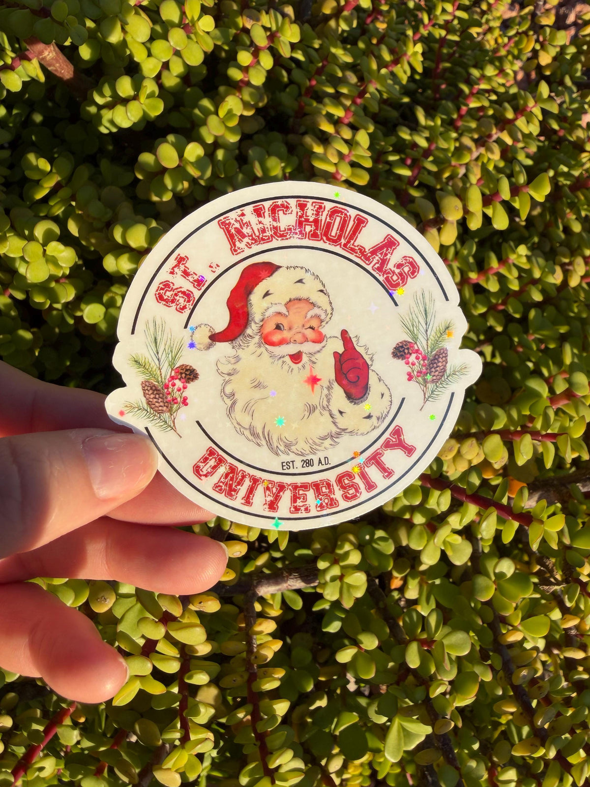 St. Nicholas University Sticker | Vintage Santa Retro Christmas Decal | Gift for Teachers & Book Lovers