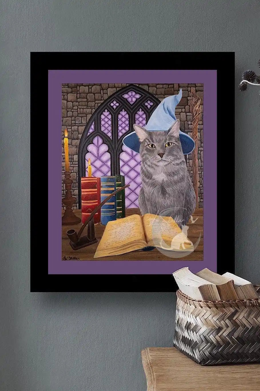 Cat Wizard Artwork, Magical Witchy Kitty Fantasy Decor, Original Hand-Painted Art