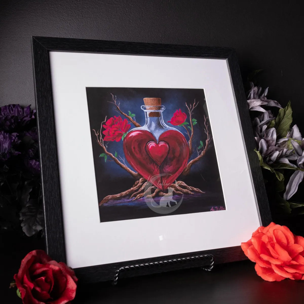 Gothic Love Potion Print, Heart Bottle, Dark Fantasy Art
