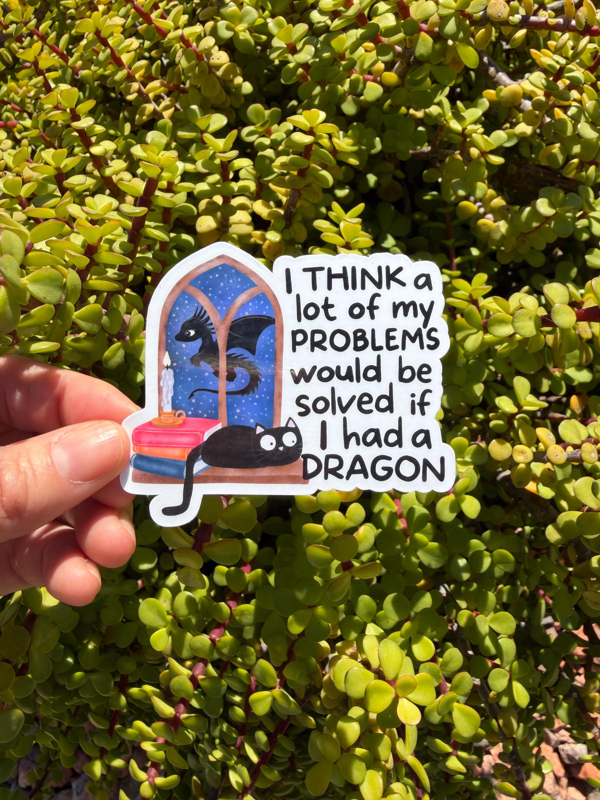 Bookish Dragon Black Cat Sticker | Cozy Reading Season | Fantasy Bookish Sticker | Books Cats Cozy Dragons | Kindle Sticker Designs