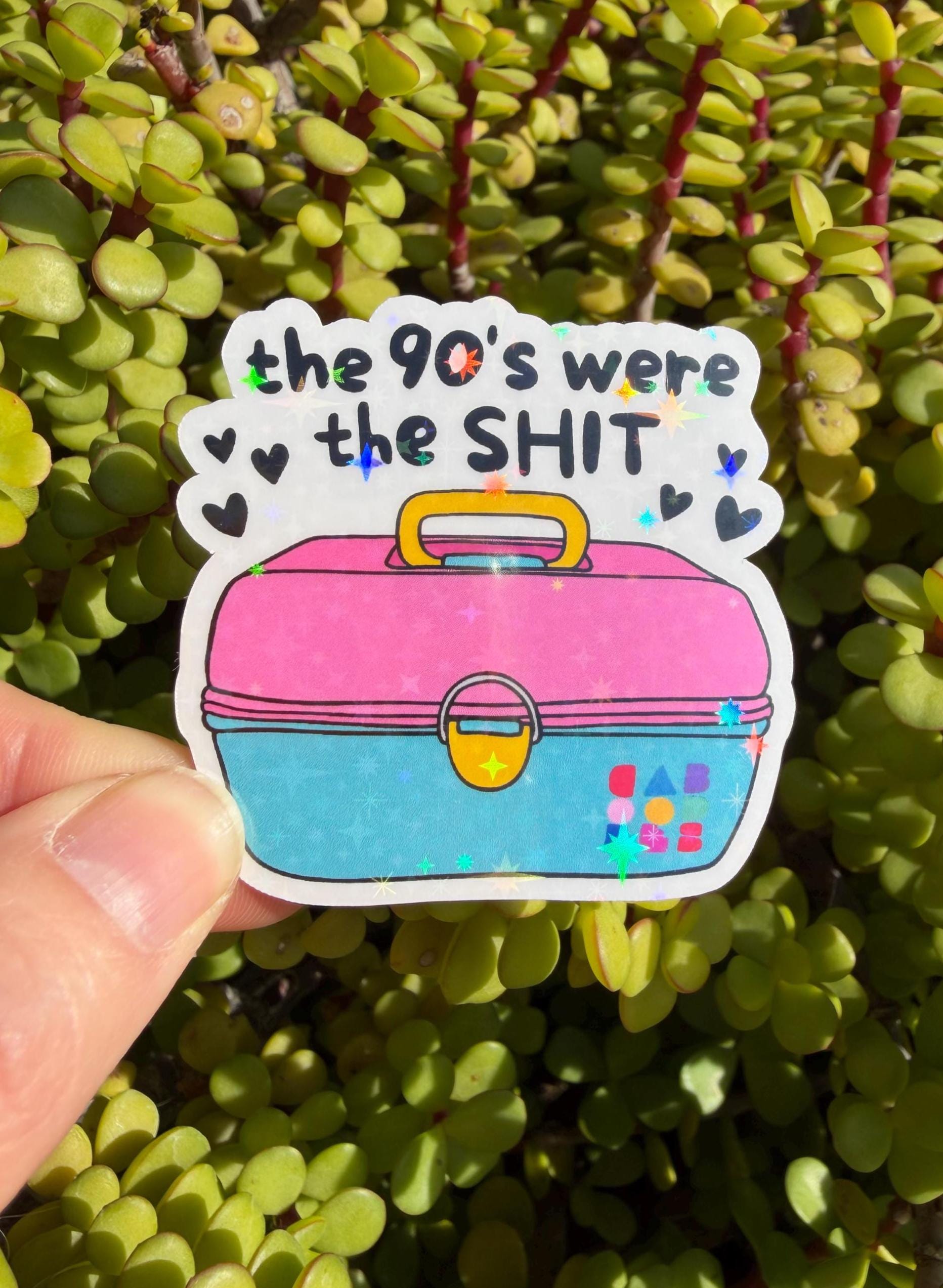 90s Retro Makeup Sticker – Retro Makeup Case Decal, Funny Nostalgia Vinyl, Water-Resistant 2” or 3”, Clear or Holo Overlay, Millennial Gift