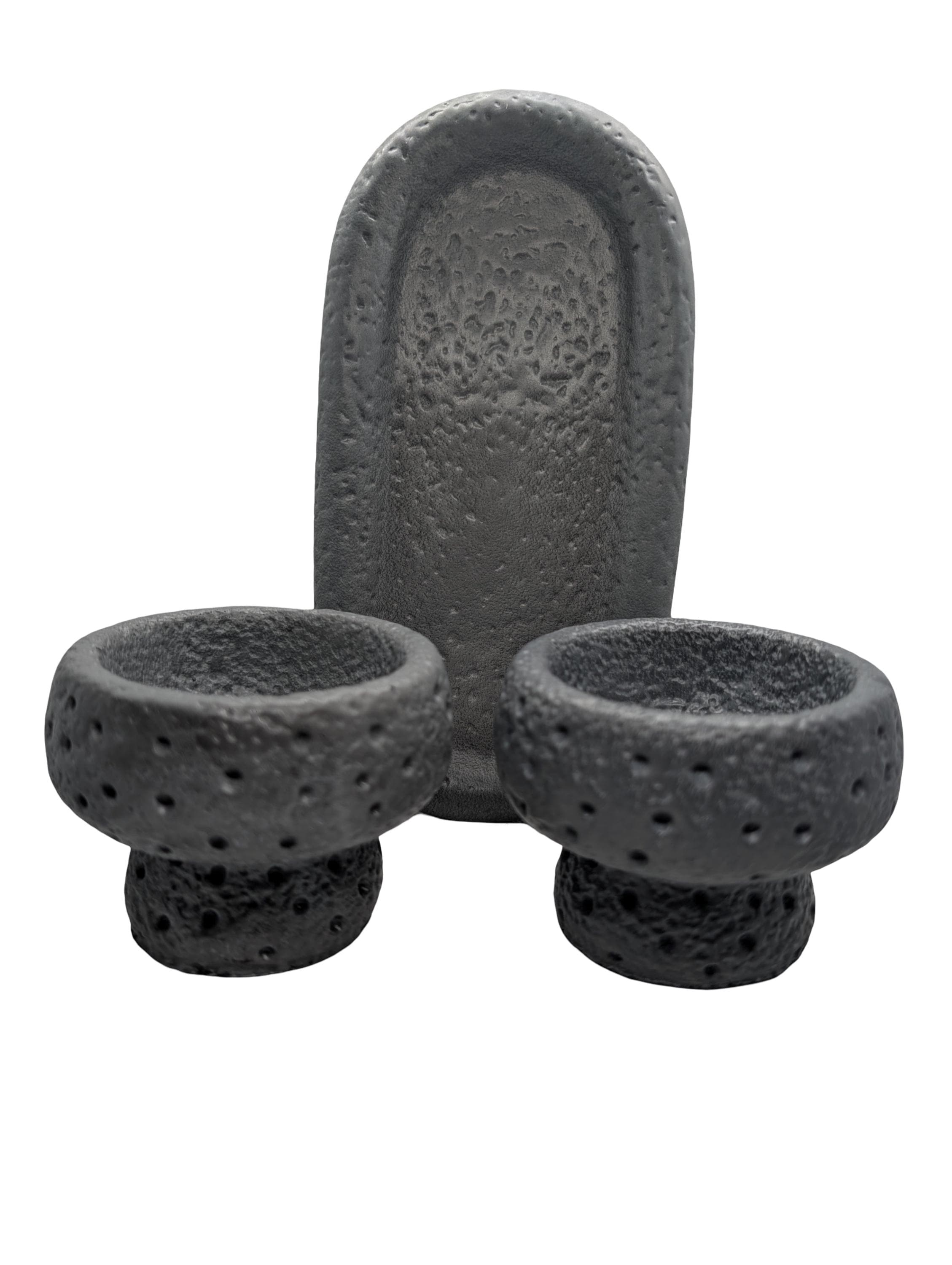 Modern Brutalist Lunar Stone Vessel & Tray Set | Concrete Succulent Planter, Decorative Storage Jar, Catchall Tray | Housewarming Gift |
