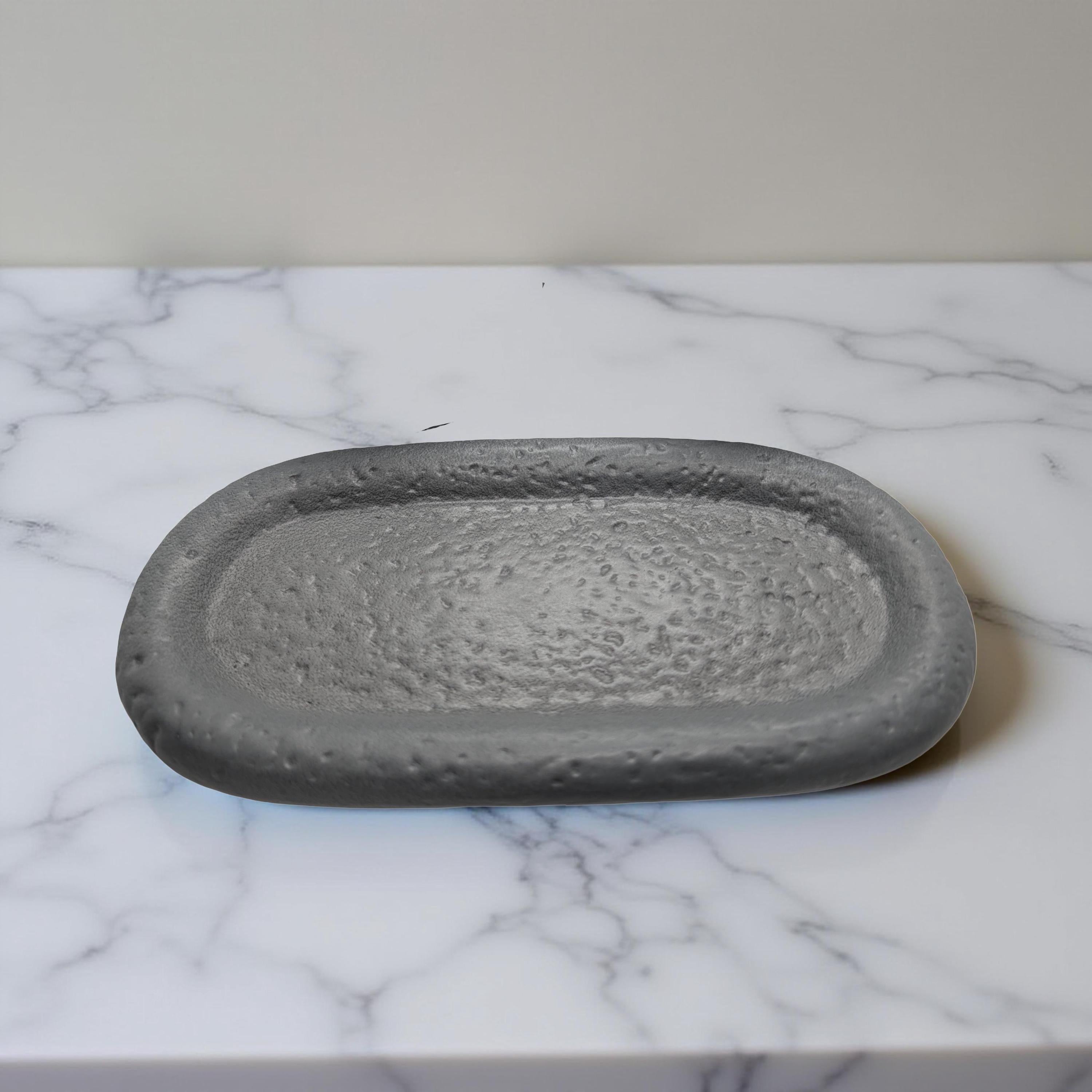 Modern Brutalist Lunar Stone Vessel & Tray Set | Concrete Succulent Planter, Decorative Storage Jar, Catchall Tray | Housewarming Gift |