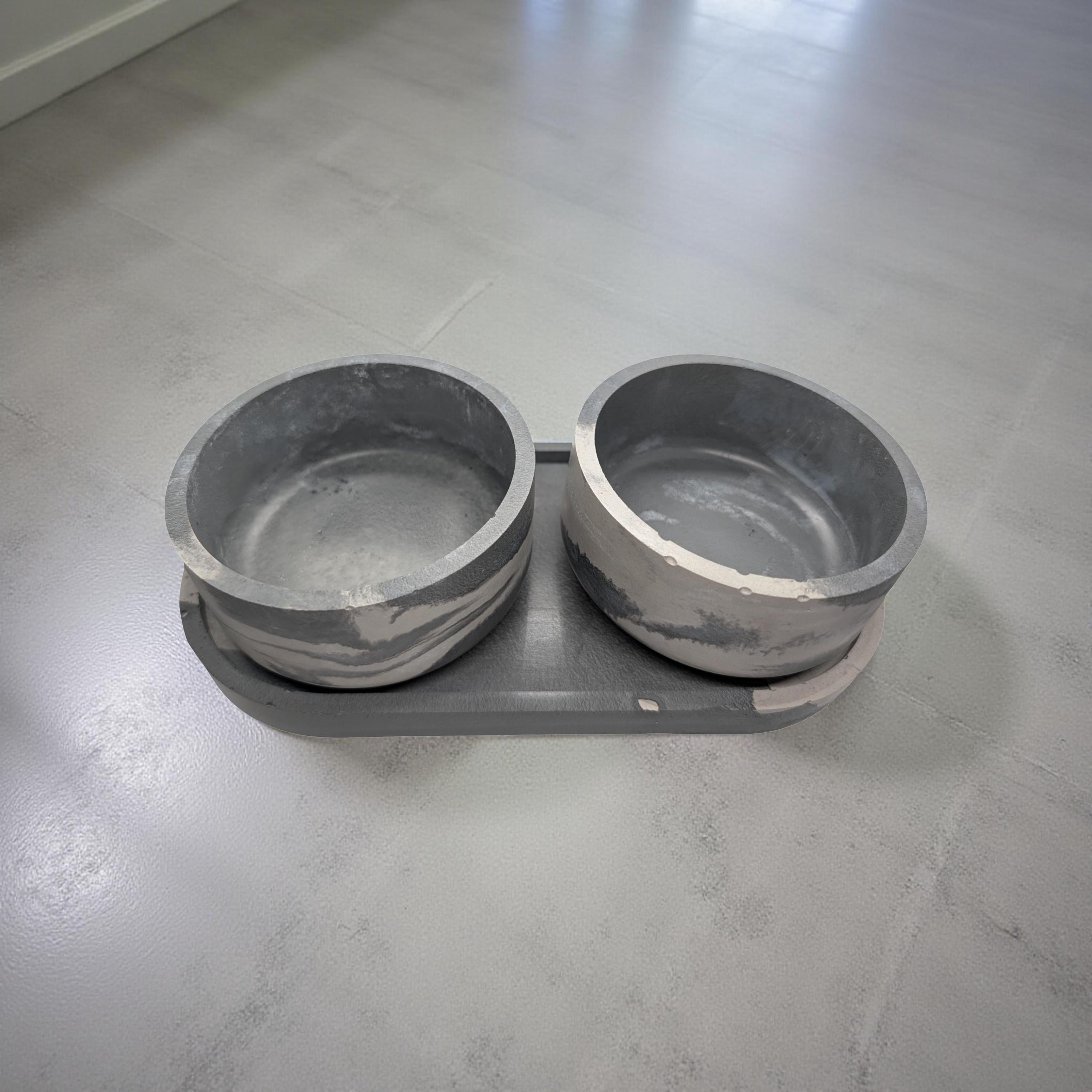 One-of-a-Kind Concrete Vanity Set | Gray Marble Tray + Bowl Duo | Modern Bathroom Storage for Q-Tips & Cotton Balls | Catchall Tray