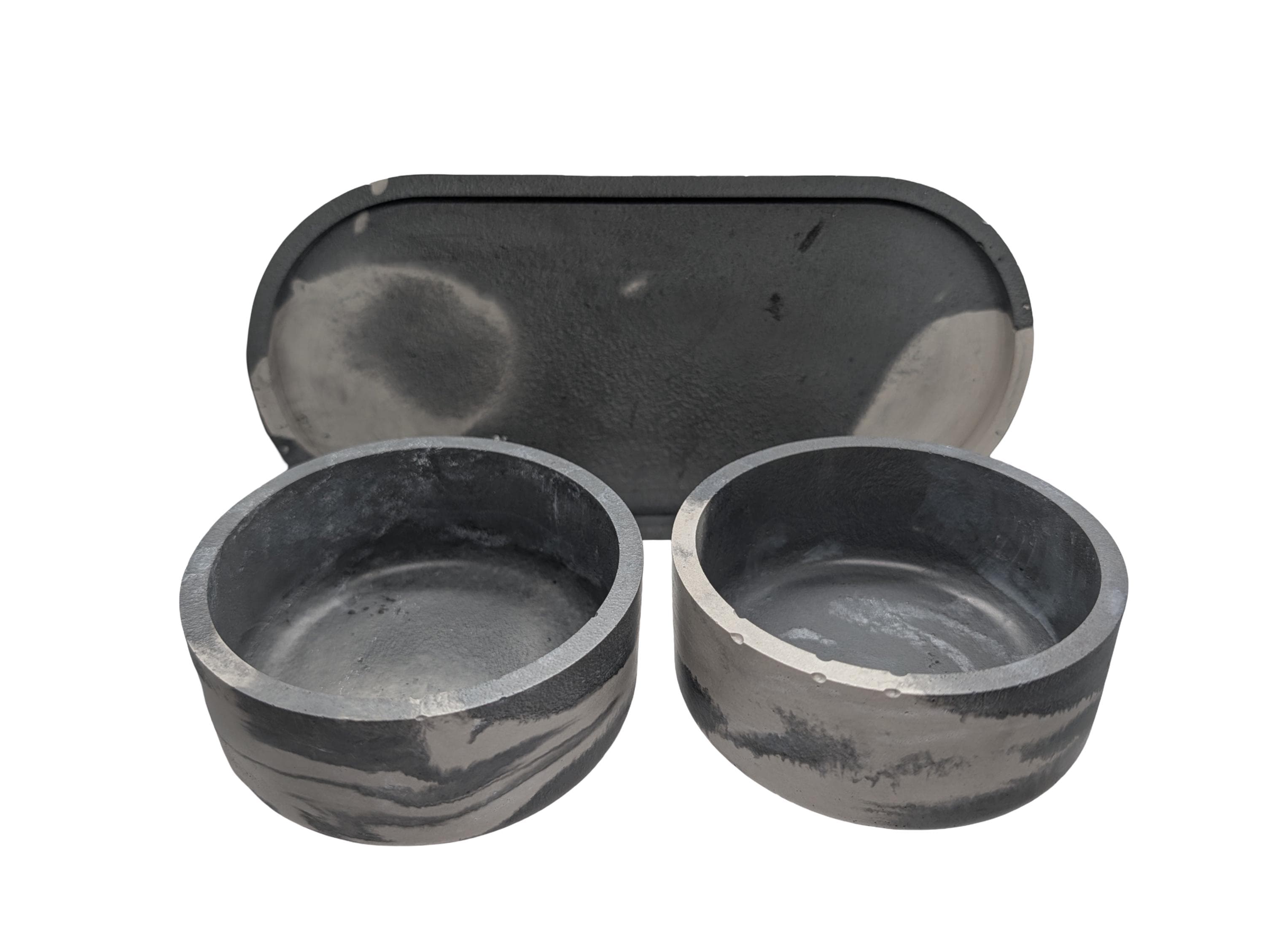 One-of-a-Kind Concrete Vanity Set | Gray Marble Tray + Bowl Duo | Modern Bathroom Storage for Q-Tips & Cotton Balls | Catchall Tray