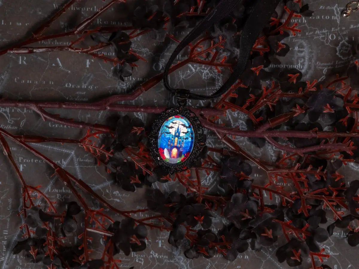 Gothic Stained Glass Choker: Victorian Mourning Jewelry with Original Hand-Painted Artwork