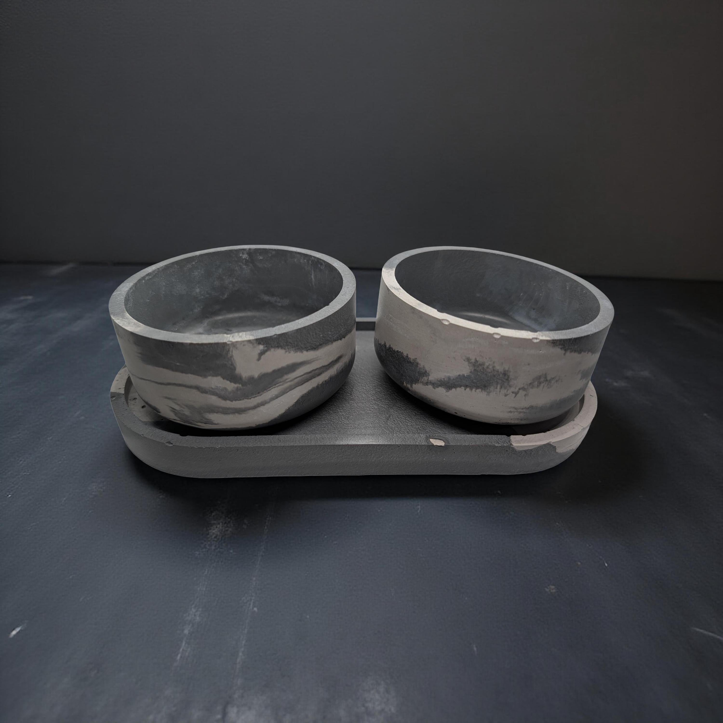 One-of-a-Kind Concrete Vanity Set | Gray Marble Tray + Bowl Duo | Modern Bathroom Storage for Q-Tips & Cotton Balls | Catchall Tray