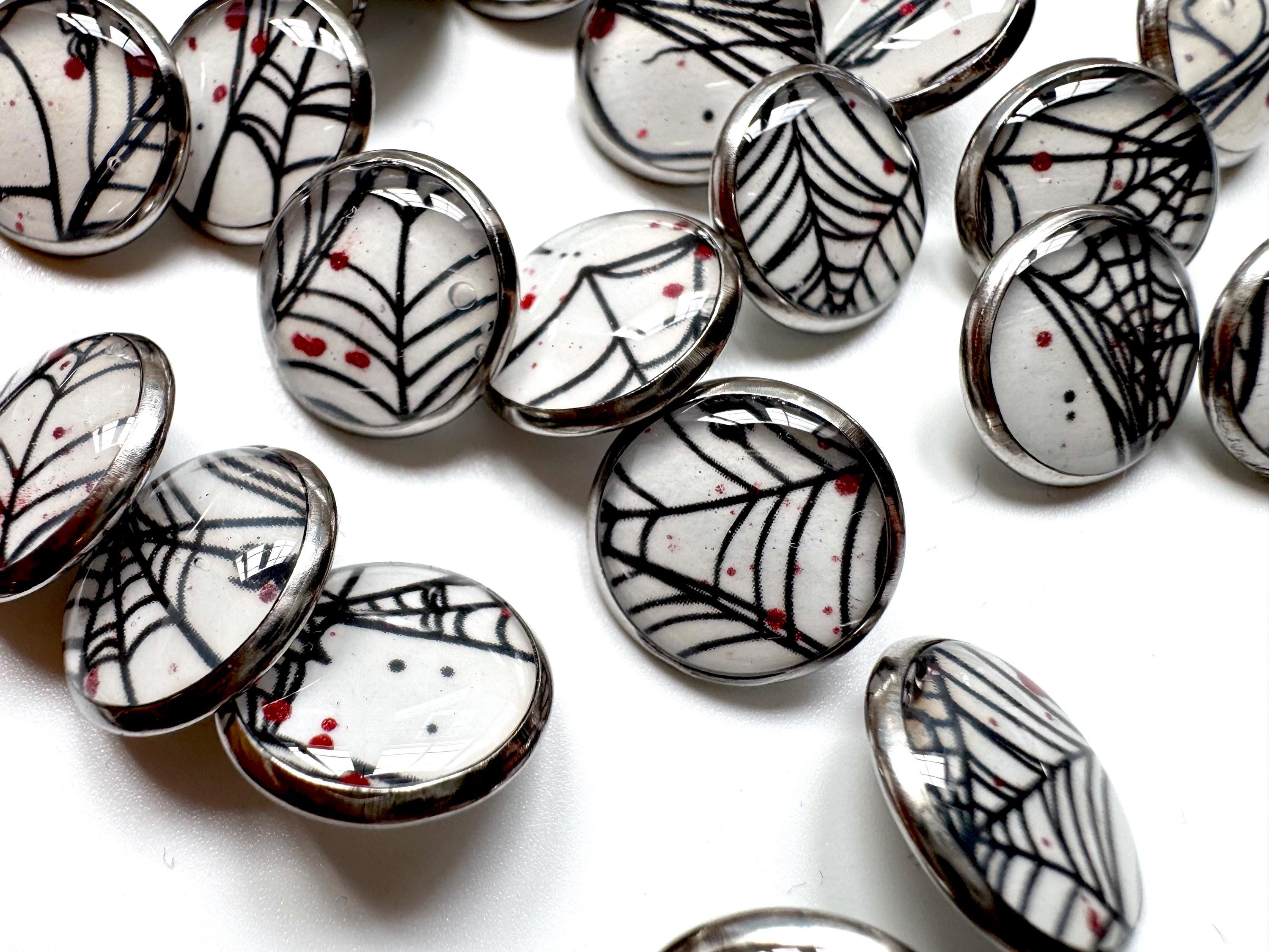 Small Round Buttons - Spiderwebs - White Background - 12mm