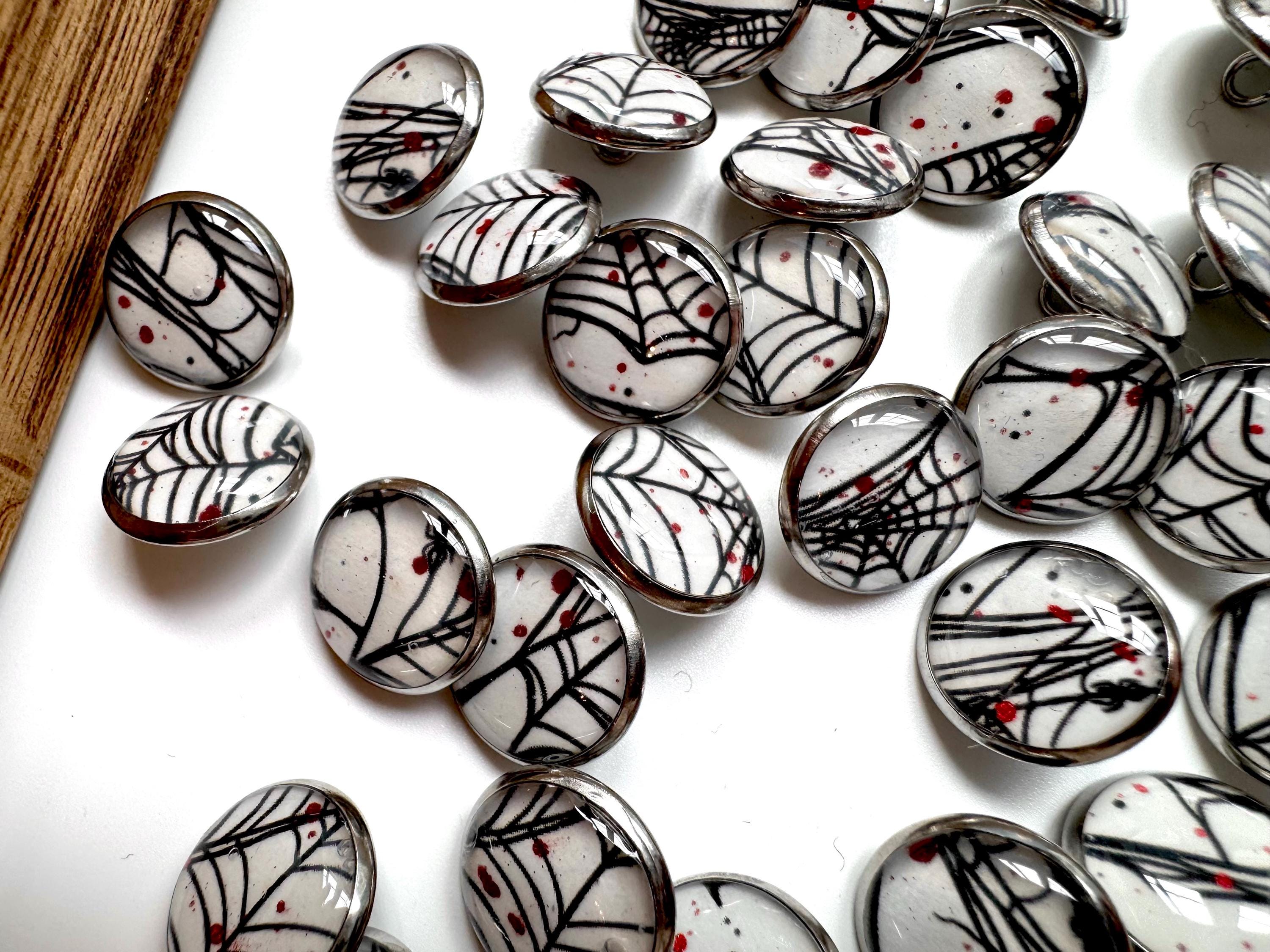Small Round Buttons - Spiderwebs - White Background - 12mm