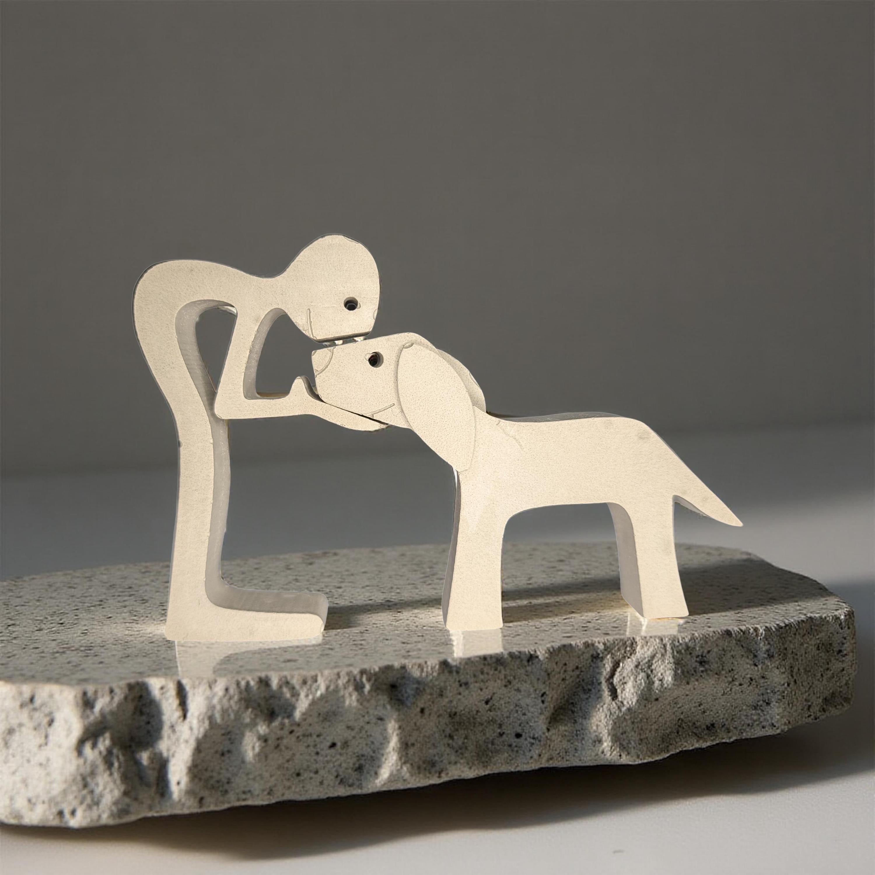 Concrete Human & Dog Statue Set | Minimalist Dog Lover Gift | Best Friend Sculpture | Interactive 2-Piece Figurine | Pet Loss Memorial or Sh