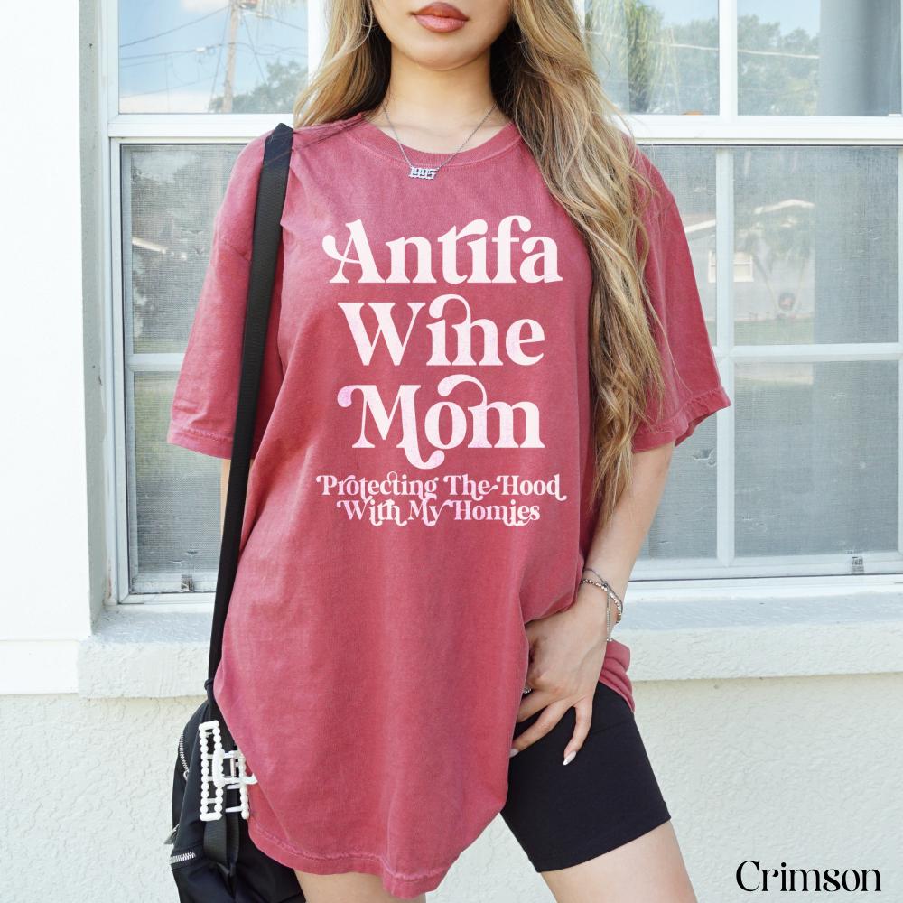 Antifa Wine Mom T-Shirt, Protecting the Hood With My Homies Shirt, Funny Graphic Tee for Women, Comfortable Casual Top