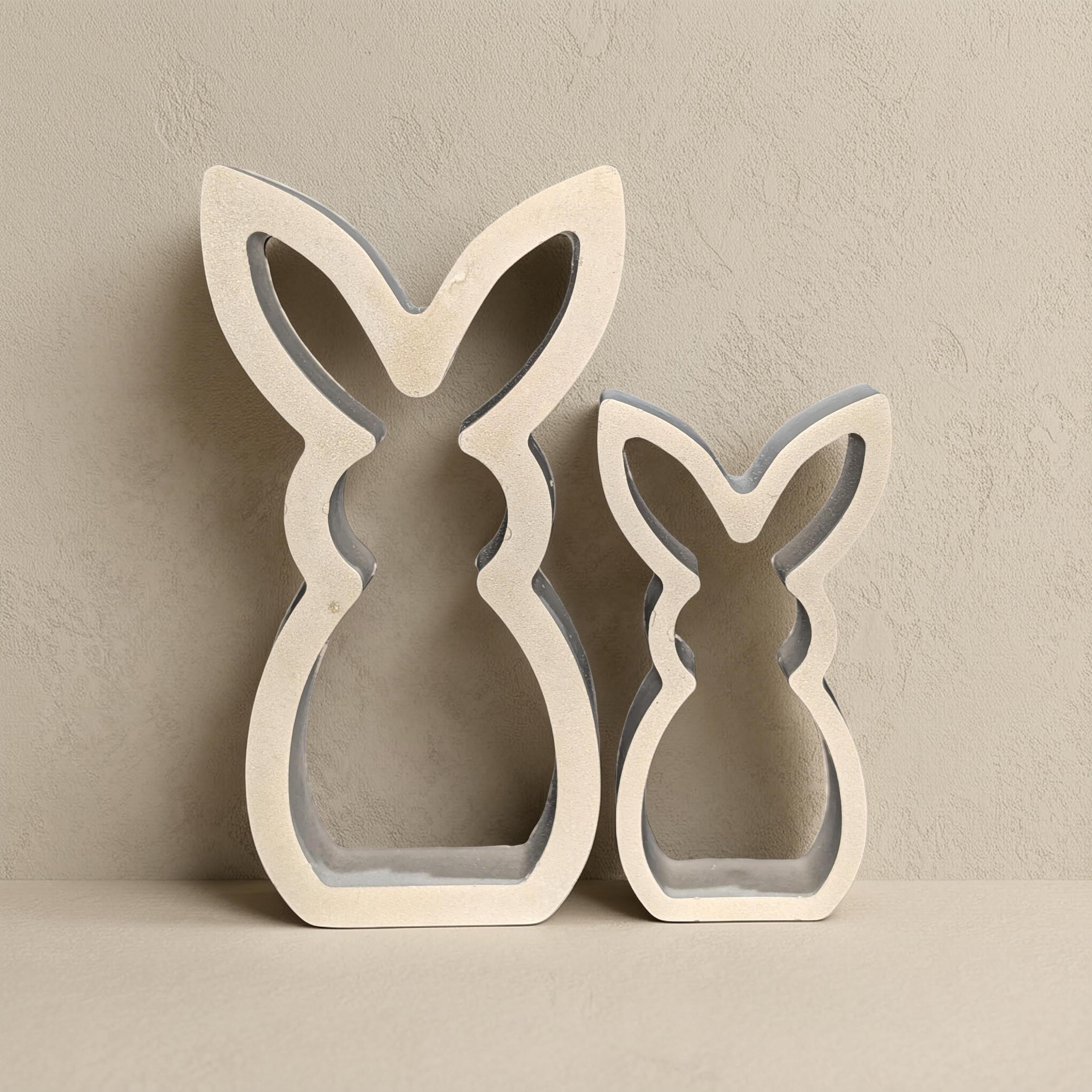 Concrete Bunny Silhouette - Modern Easter Decor - Minimalist Rabbit Statue - Spring Mantel Display - LG. & SM. Bunny Set- Tea light Candle