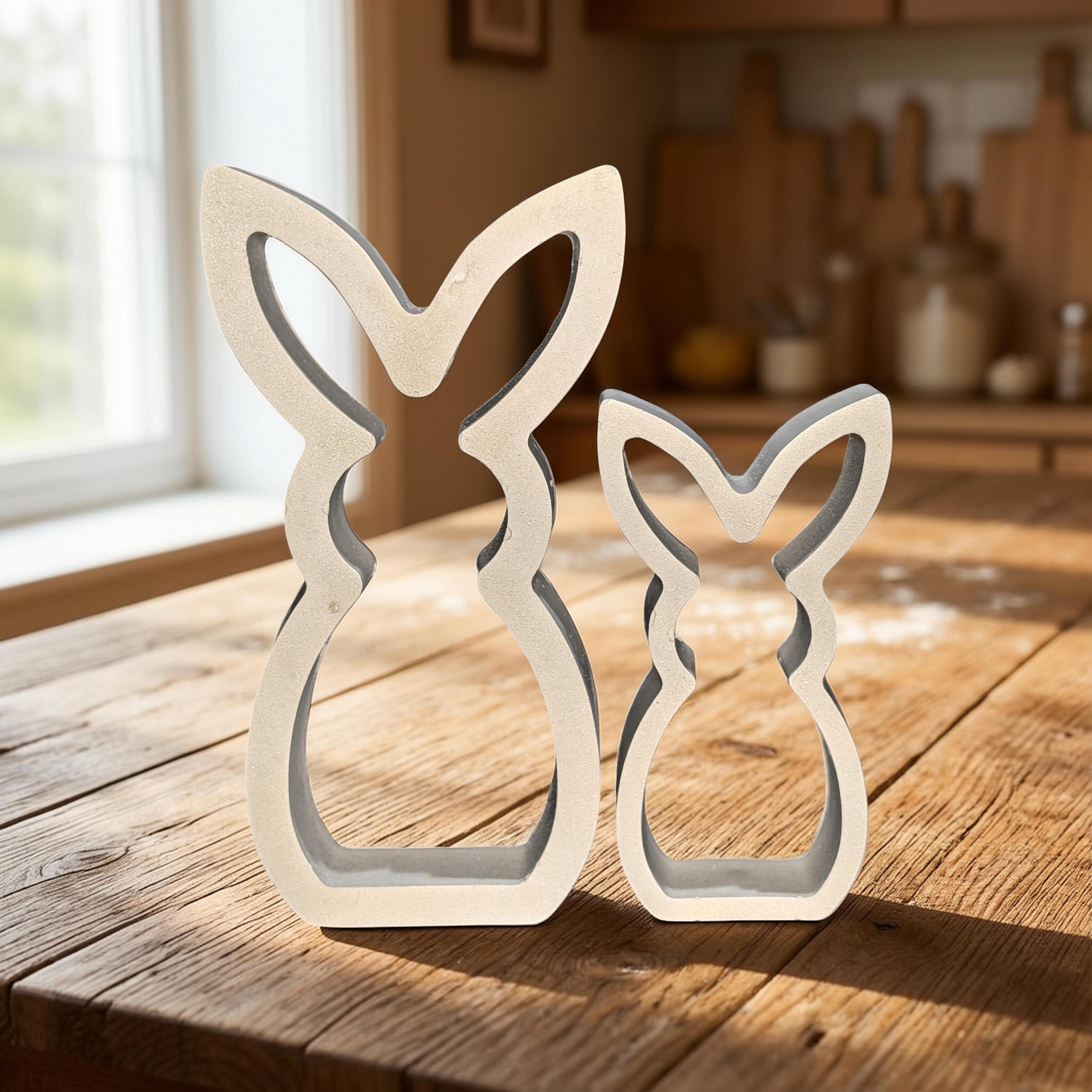 Concrete Bunny Silhouette - Modern Easter Decor - Minimalist Rabbit Statue - Spring Mantel Display - LG. & SM. Bunny Set- Tea light Candle