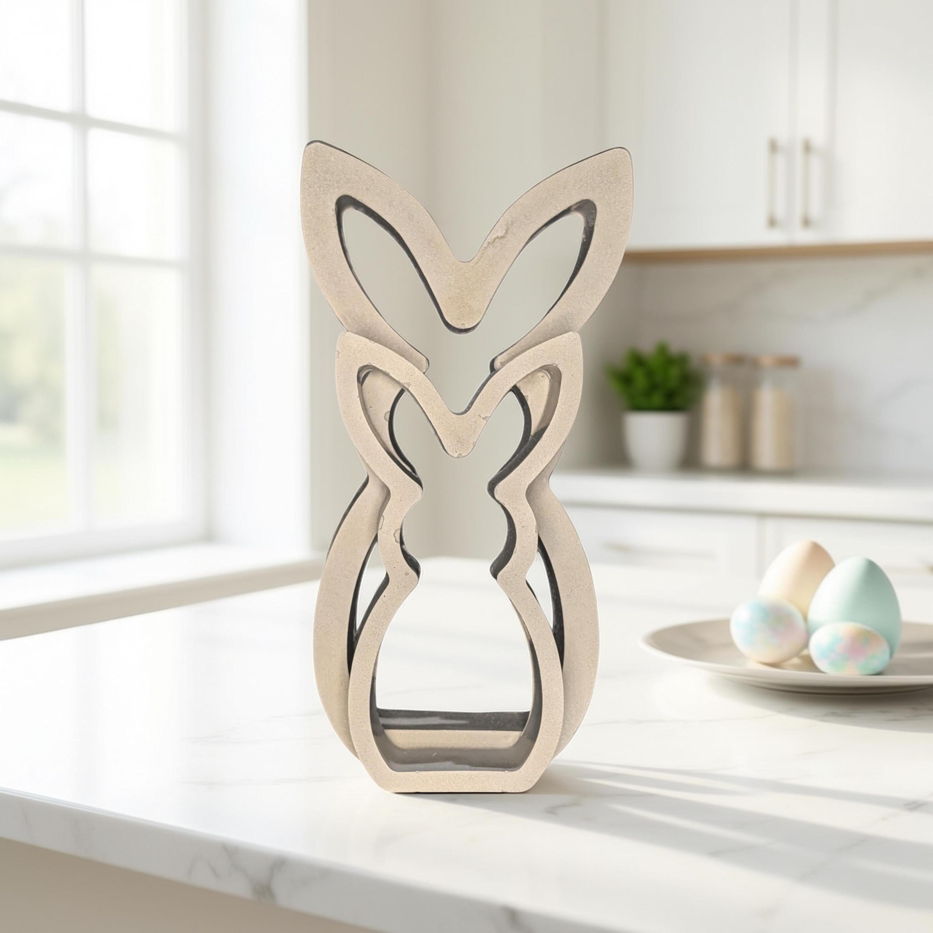 Concrete Bunny Silhouette - Modern Easter Decor - Minimalist Rabbit Statue - Spring Mantel Display - LG. & SM. Bunny Set- Tea light Candle