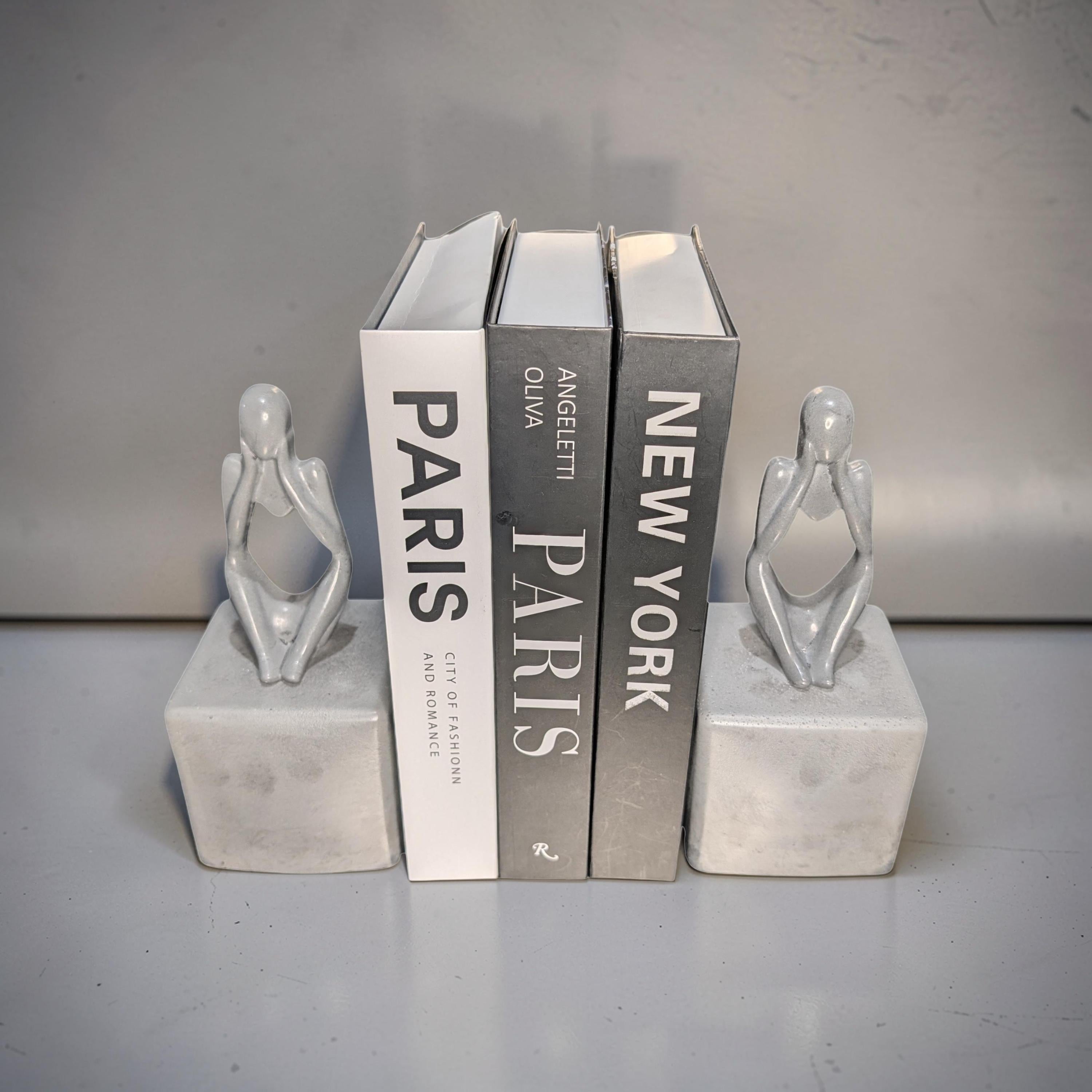 Abstract Concrete Bookends | Heavy Duty Modern Book Ends | Minimalist Bookshelf Decor | Industrial Chic Home Decor
