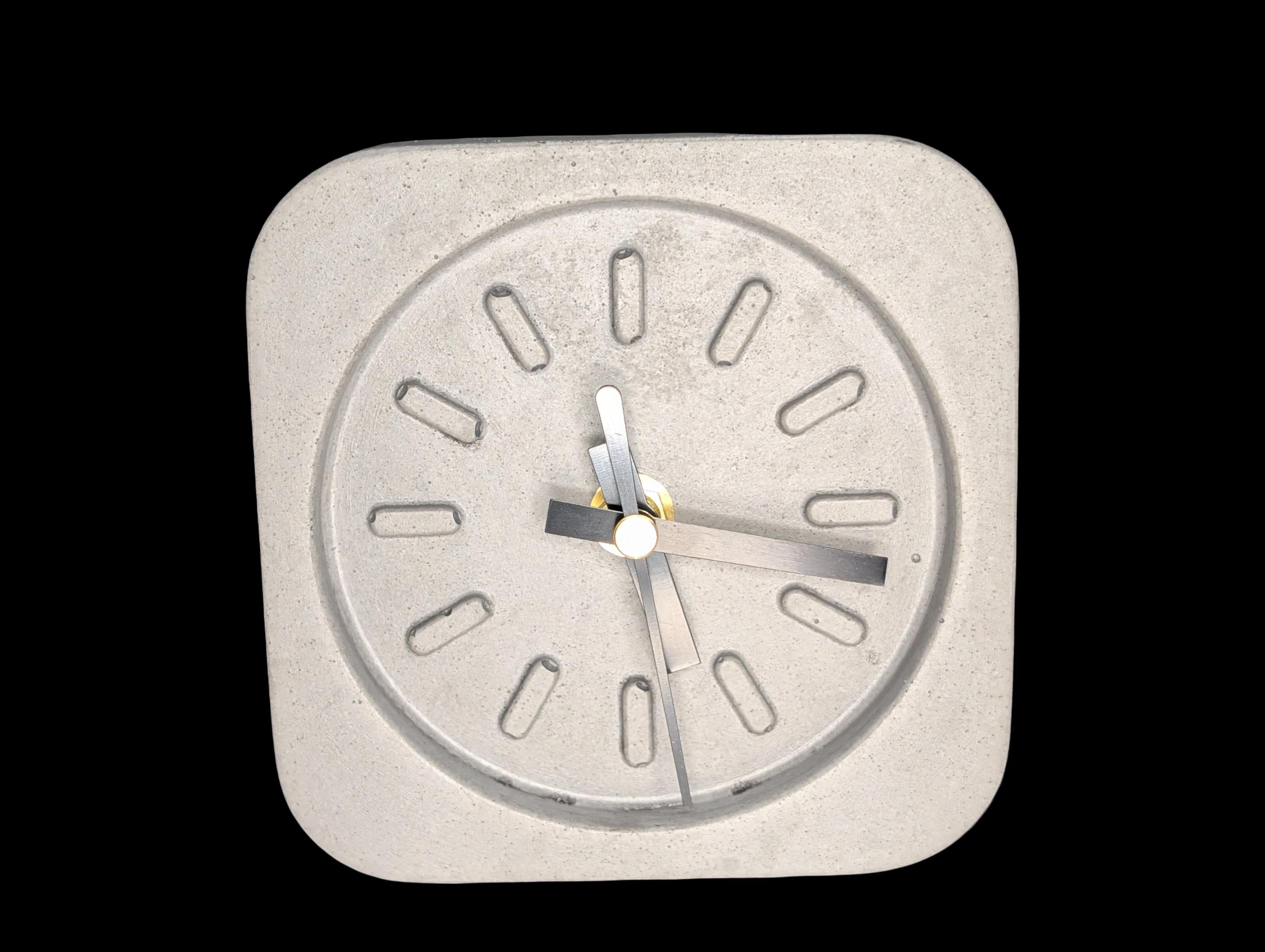 Modern Concrete Desk Clock | Minimalist Table Clock | Industrial Office Decor | Marbled & Gray Concrete Clock | Small Shelf Clock