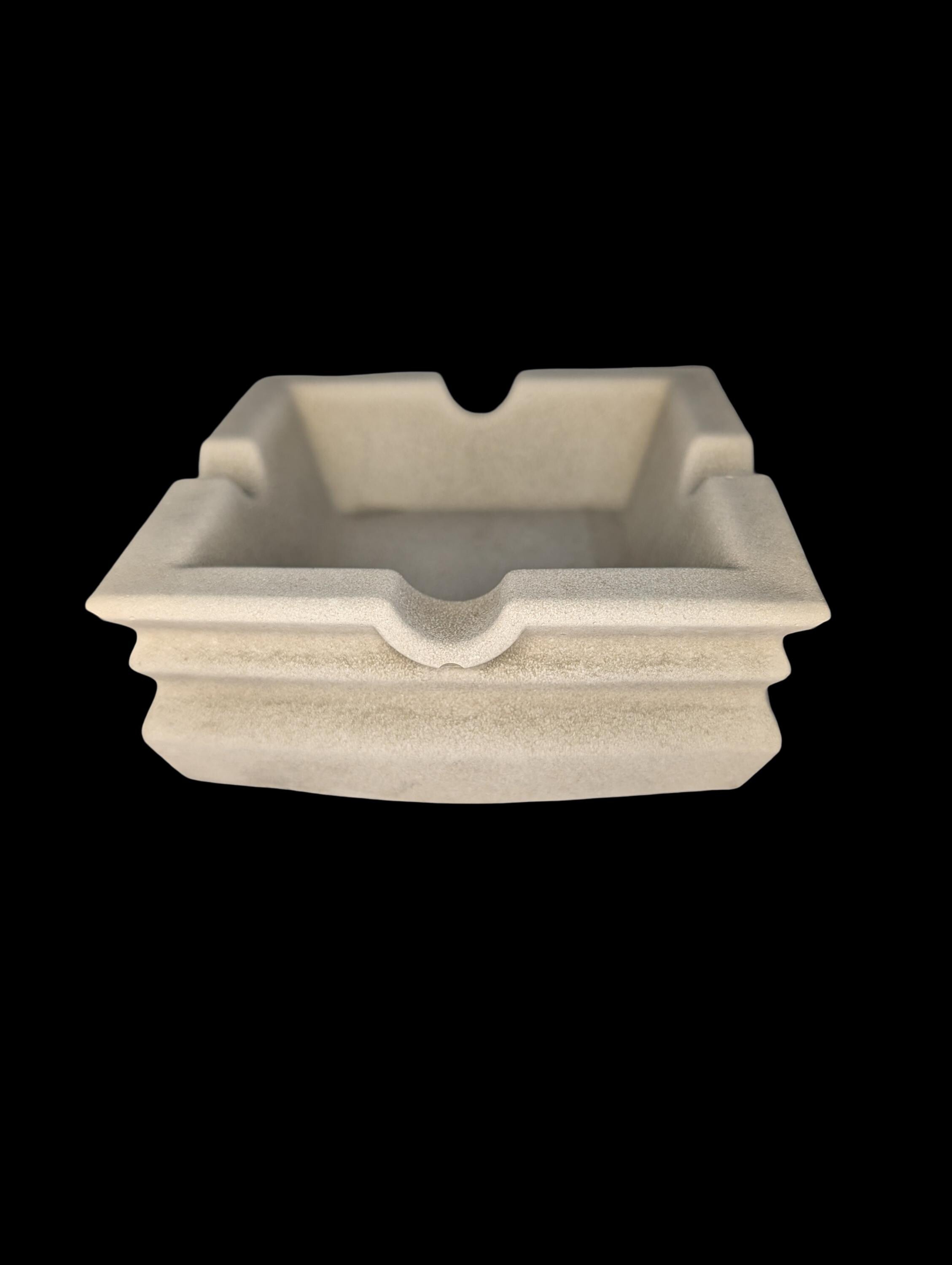 Square Concrete Cigar Ashtray | 4 Slot Cigar Rest | Large Outdoor Patio Ashtray | Modern Industrial Cement Holder | Heavy Duty Smoking Acces