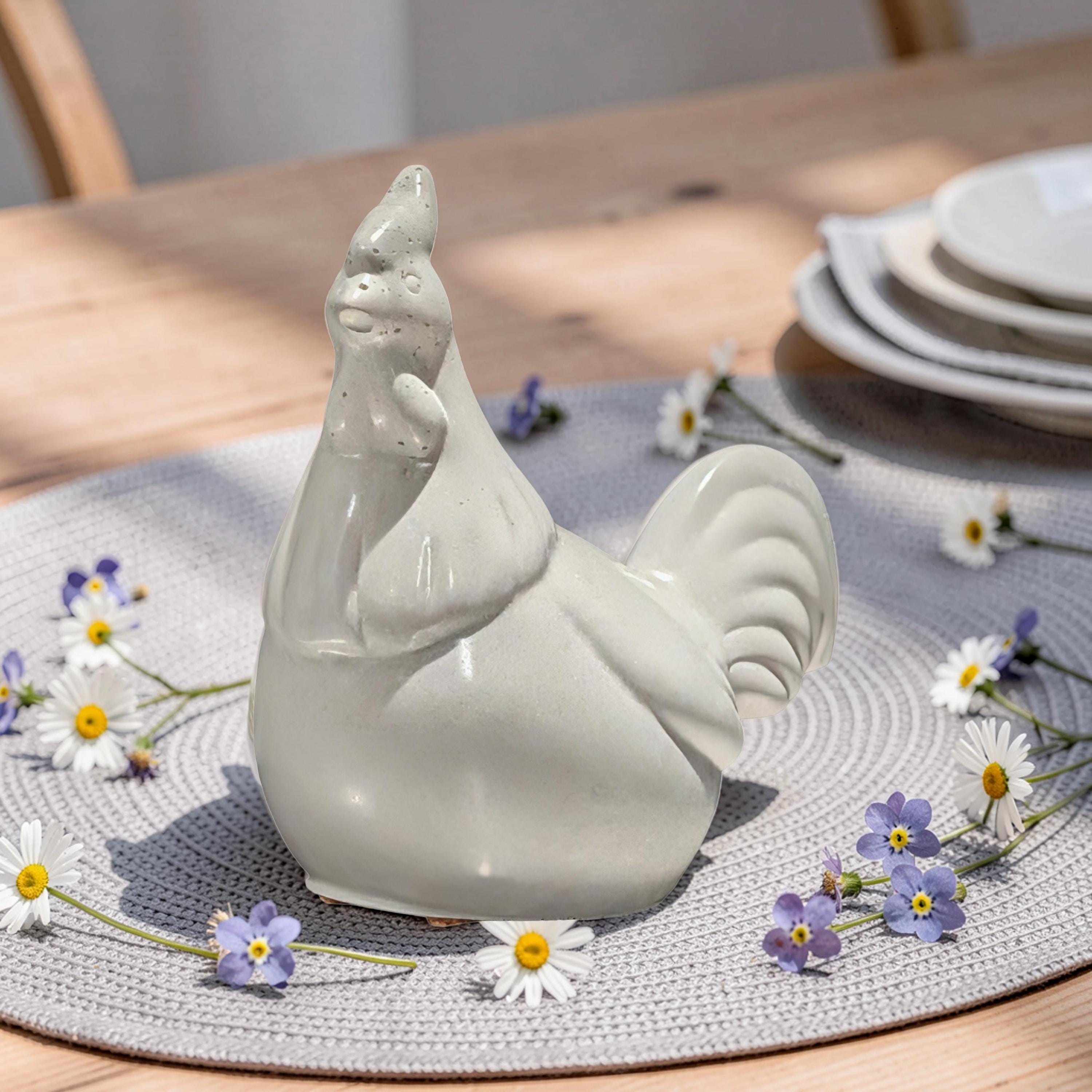 Handmade Concrete Chicken Statue Set – Minimalist Farmhouse Decor – Modern Industrial Rooster & Hen Figurines – Nordic Style Concrete Bird