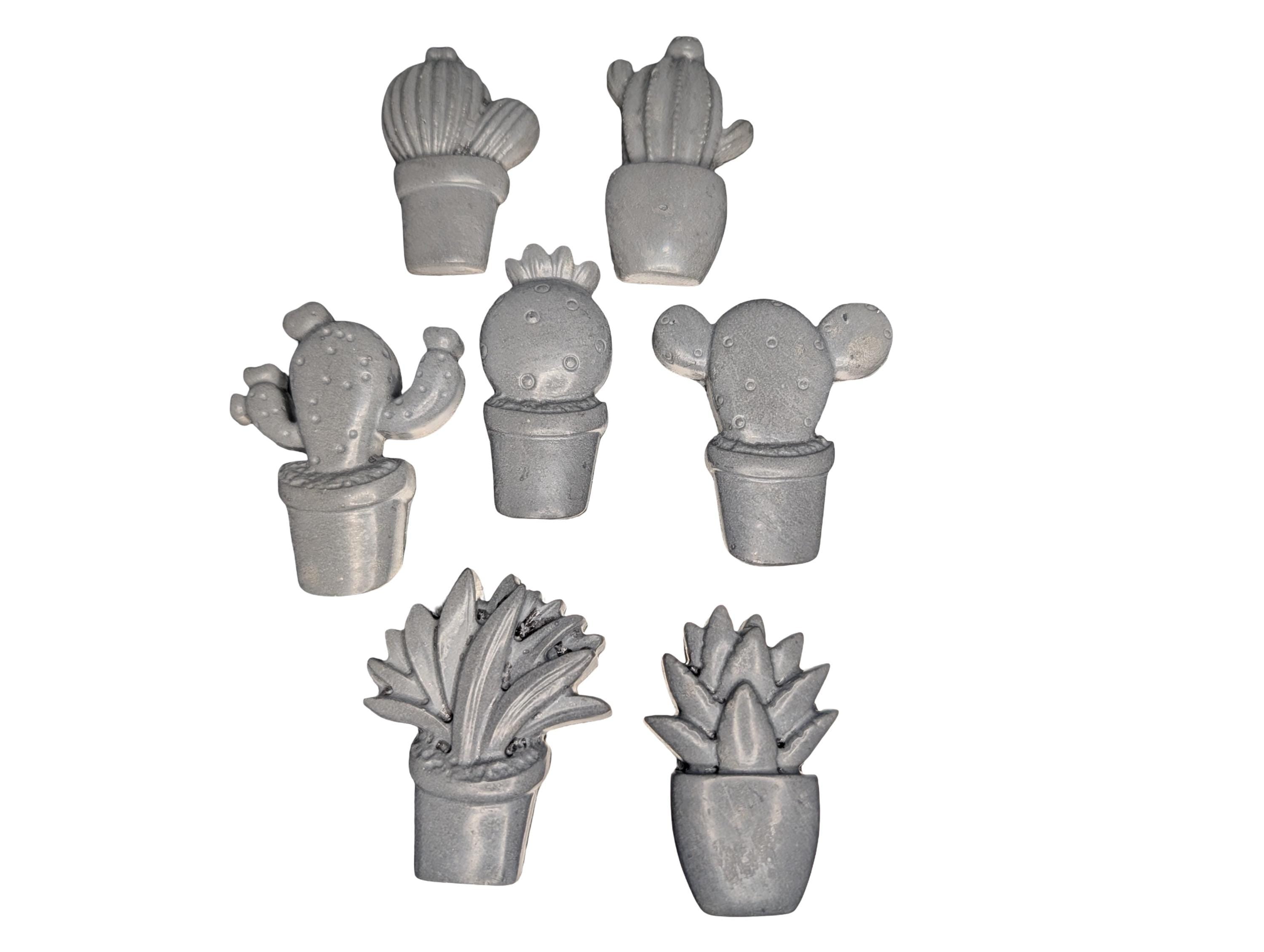 Concrete Cactus Refrigerator Magnets (Set of 7) | Succulent Fridge Magnets | Plant Lover Gift | Cute Kitchen Decor in Grey or Dark Green