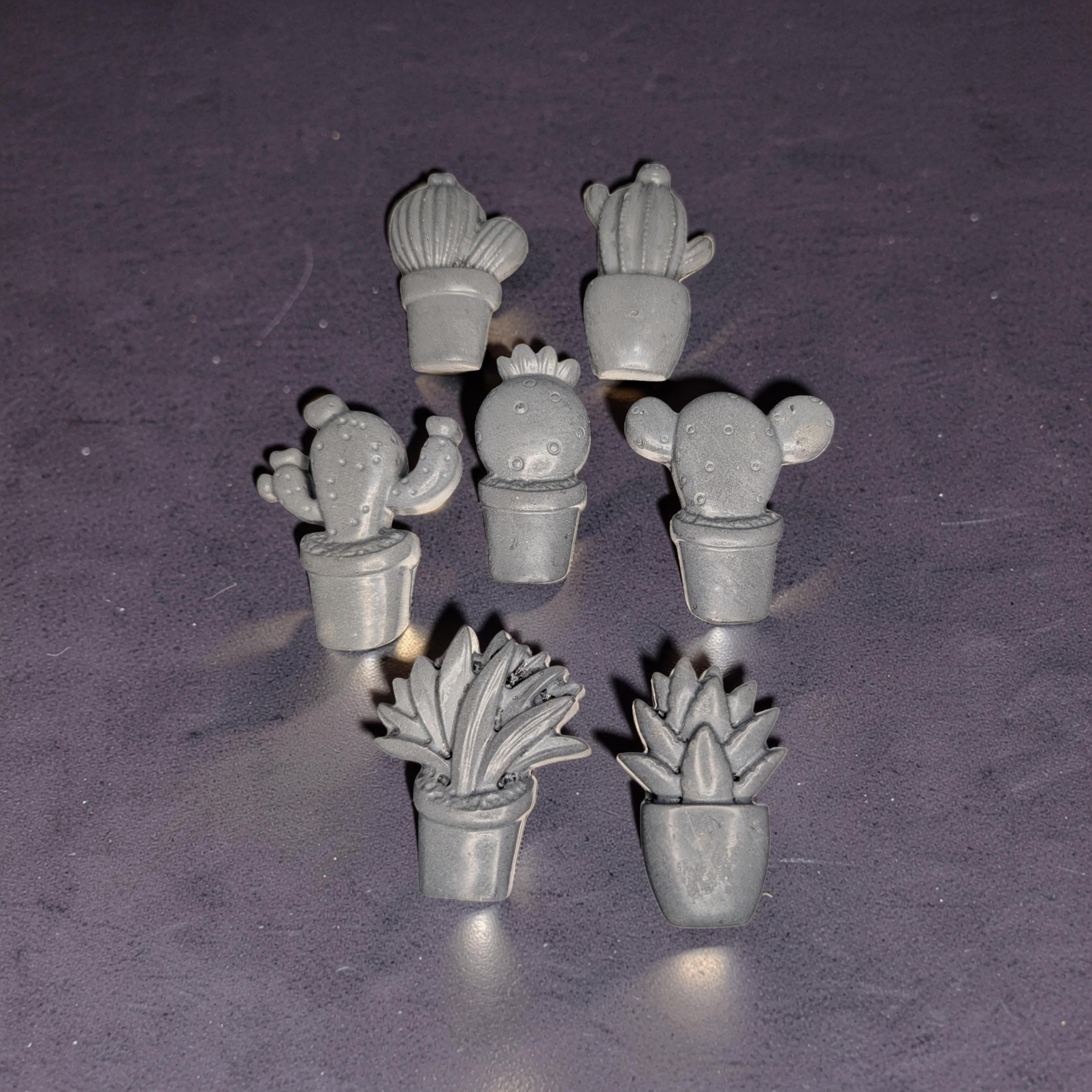 Concrete Cactus Refrigerator Magnets (Set of 7) | Succulent Fridge Magnets | Plant Lover Gift | Cute Kitchen Decor in Grey or Dark Green