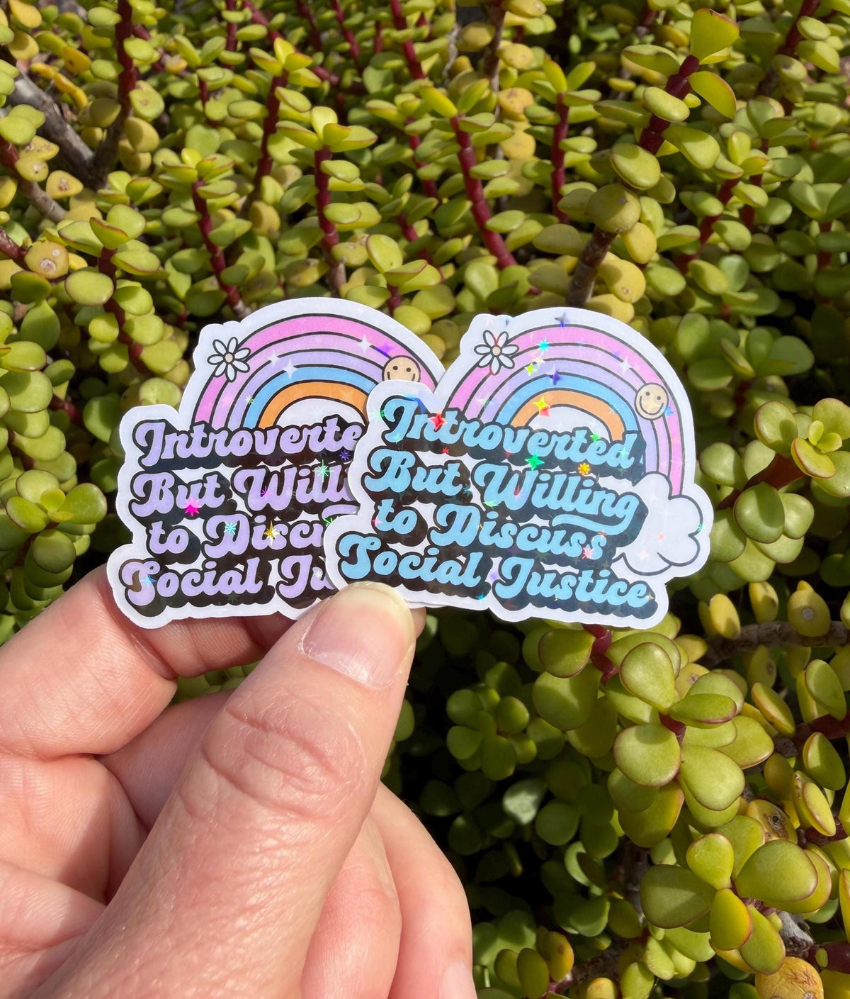 Introverted Social Justice Sticker, Funny Activist Decal, Progressive Introvert Gift, Purple or Turquoise, Clear or Holographic