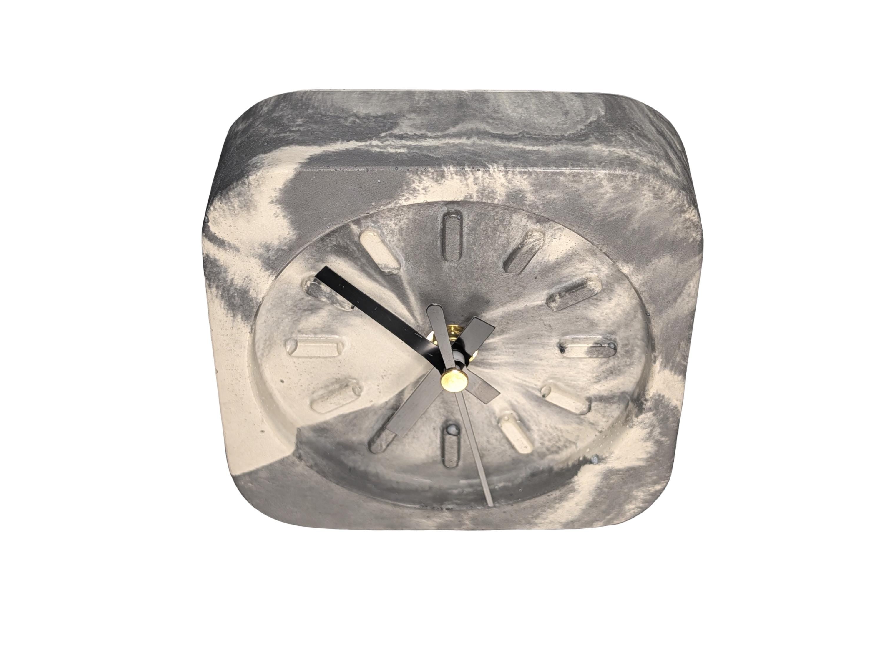 Modern Concrete Desk Clock | Minimalist Table Clock | Industrial Office Decor | Marbled & Gray Concrete Clock | Small Shelf Clock