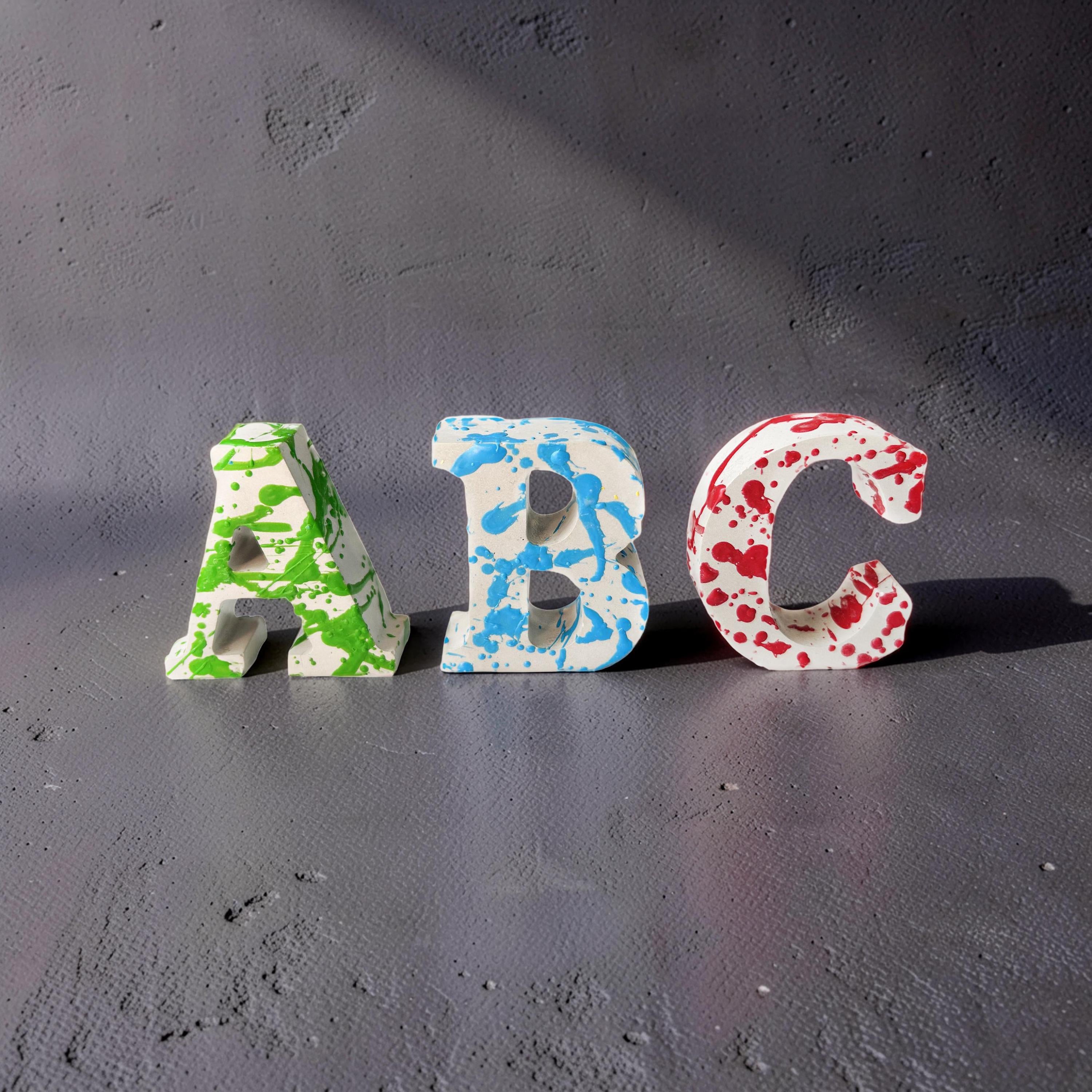 Custom Concrete Letters with Crayon Wax Splatter, Personalized Nursery Decor, Industrial Name Sign, Kids Room Shelf Art, Colorful Initial